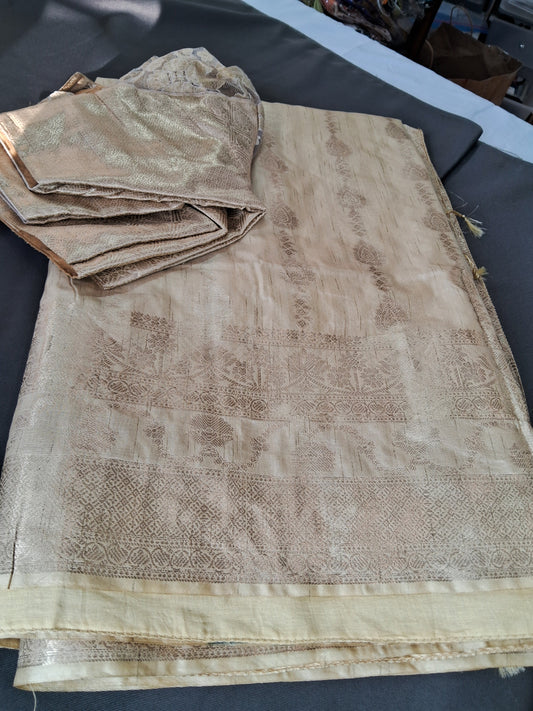 Creamish beigh Soft Silk Koyem Border Saree