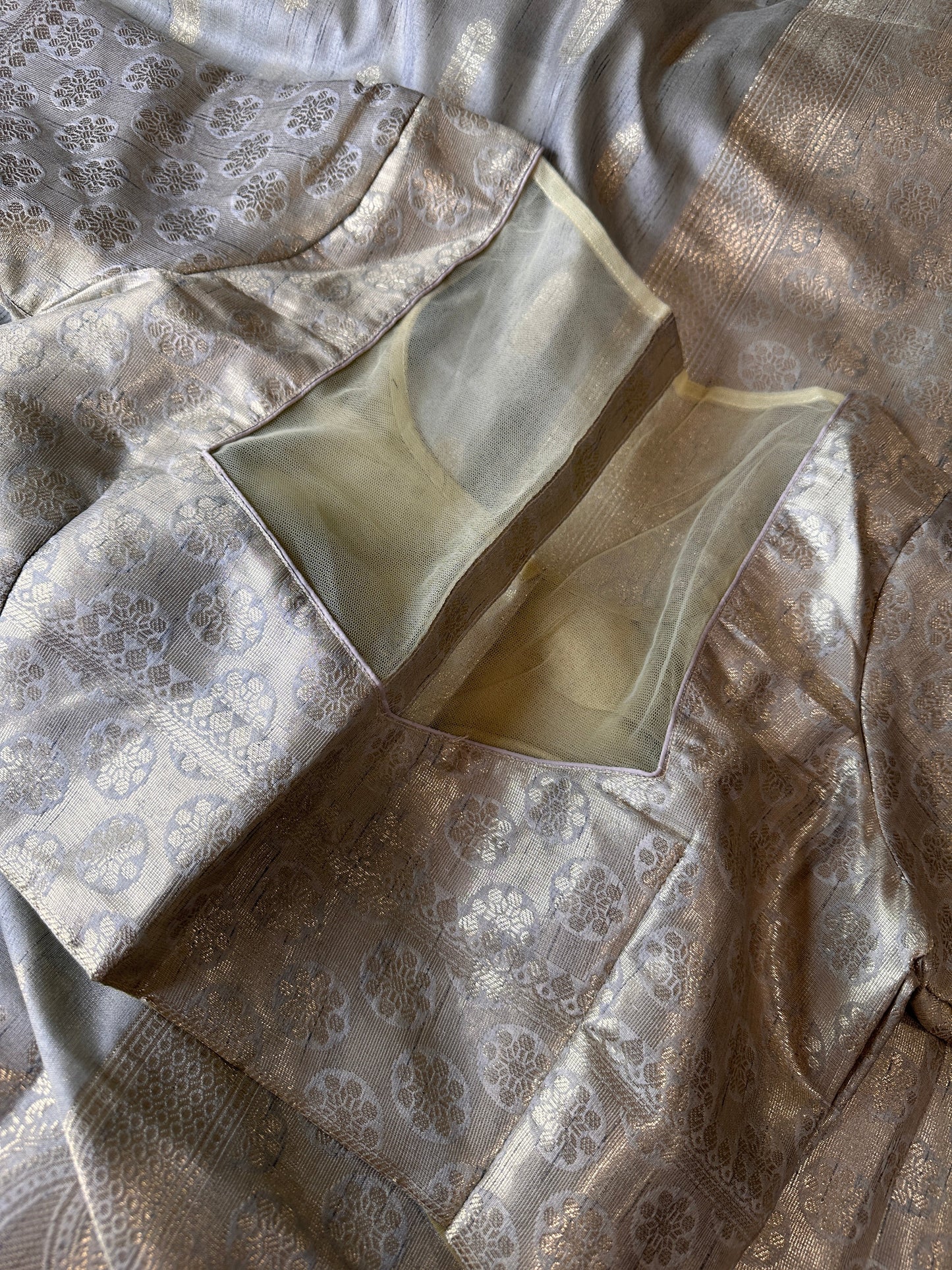 Light Grey Soft Silk Koyem Border Saree