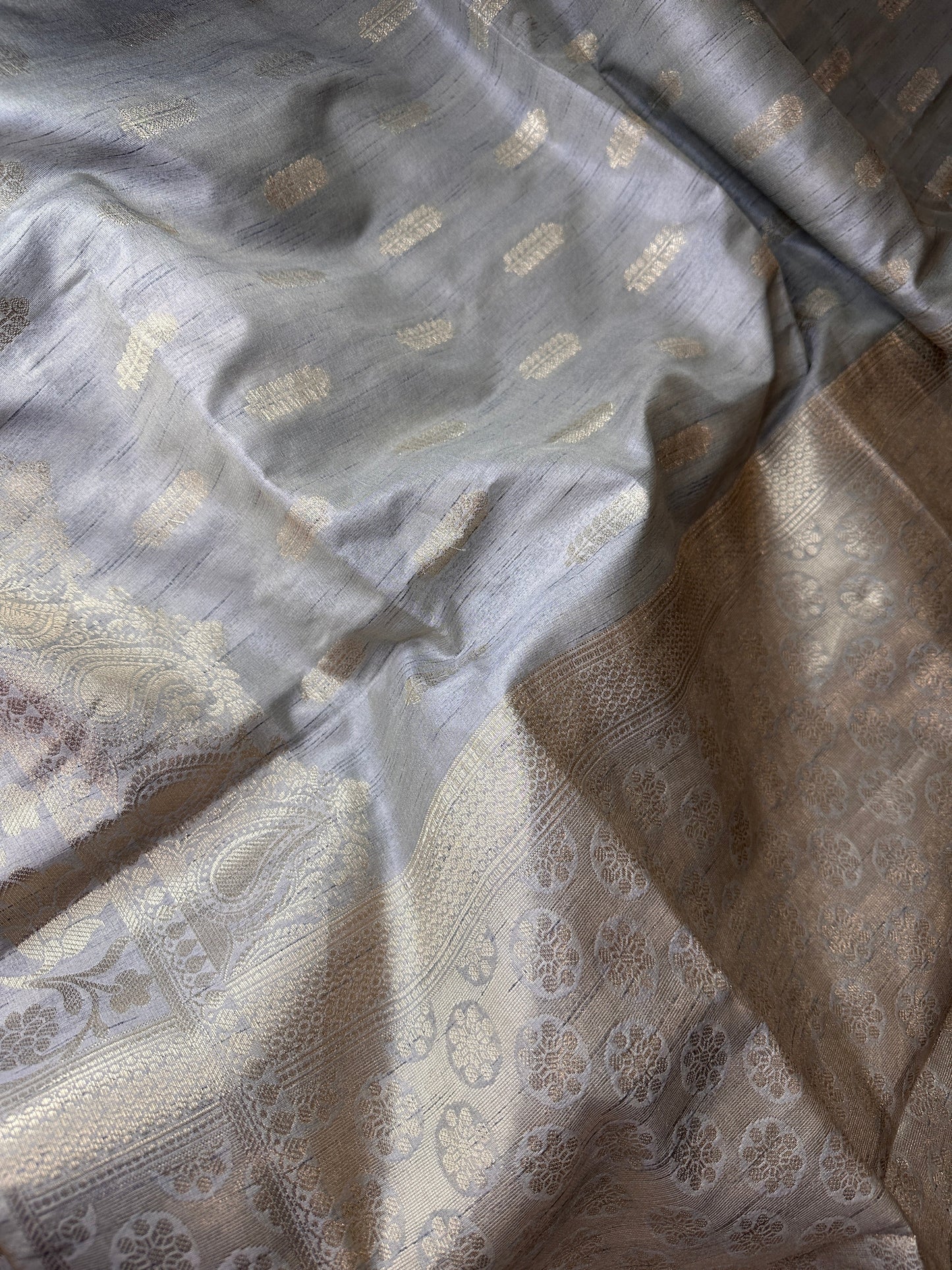 Light Grey Soft Silk Koyem Border Saree