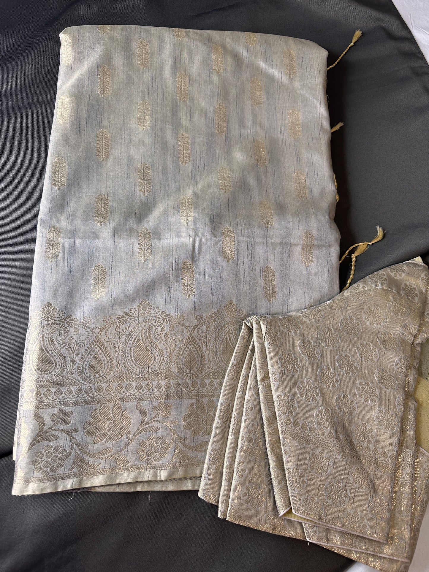 Light Grey Soft Silk Koyem Border Saree