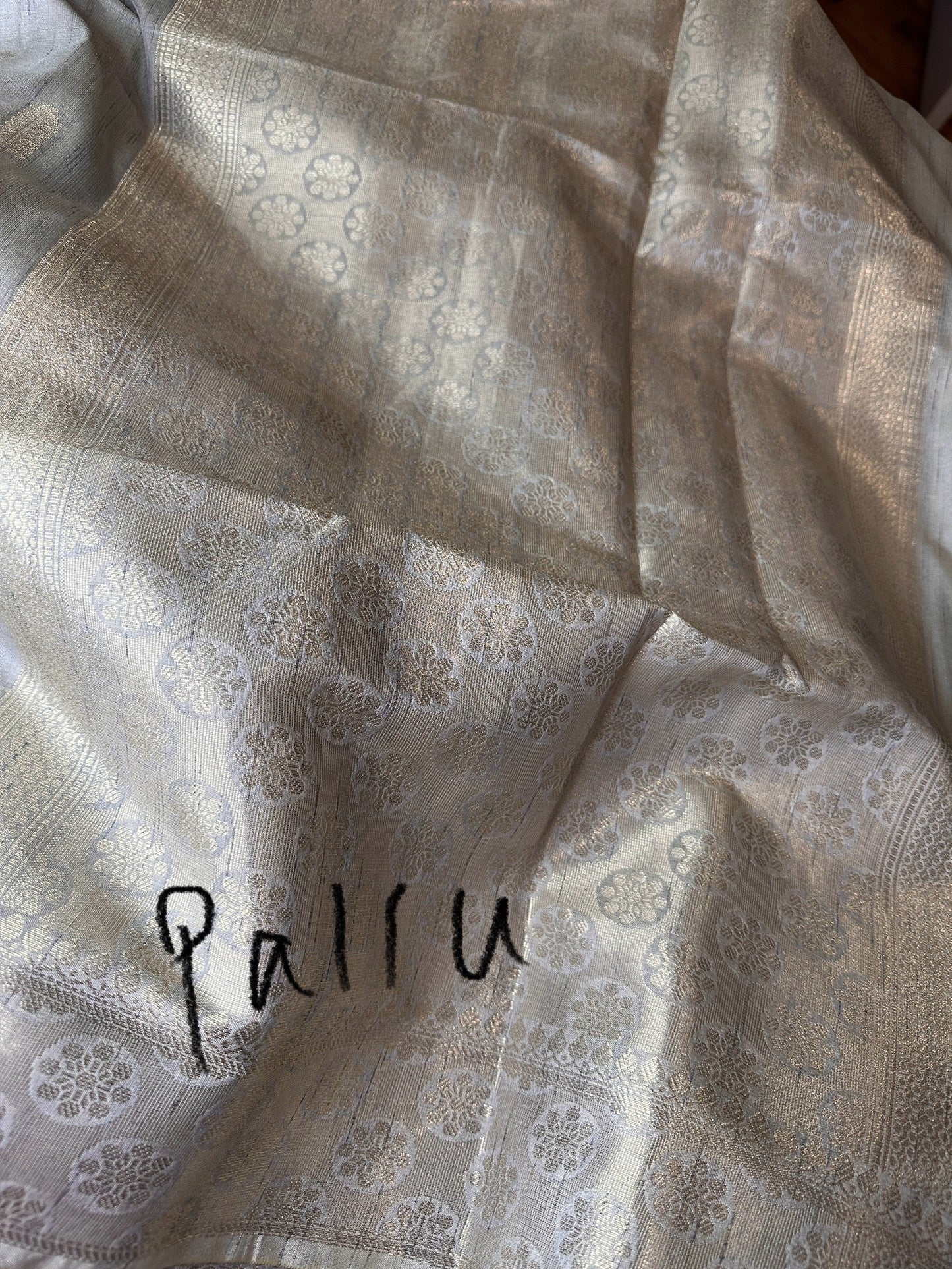 Light Grey Soft Silk Koyem Border Saree