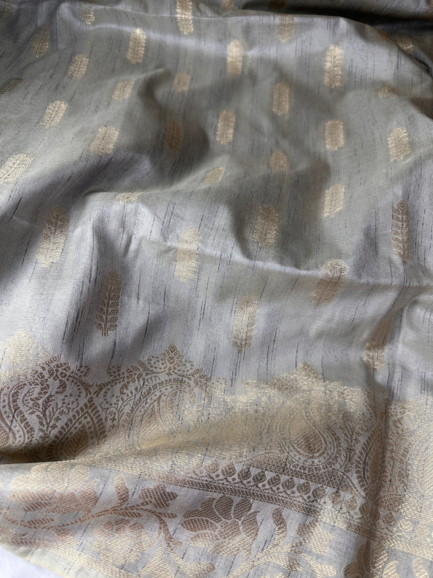 Light Grey Soft Silk Koyem Border Saree
