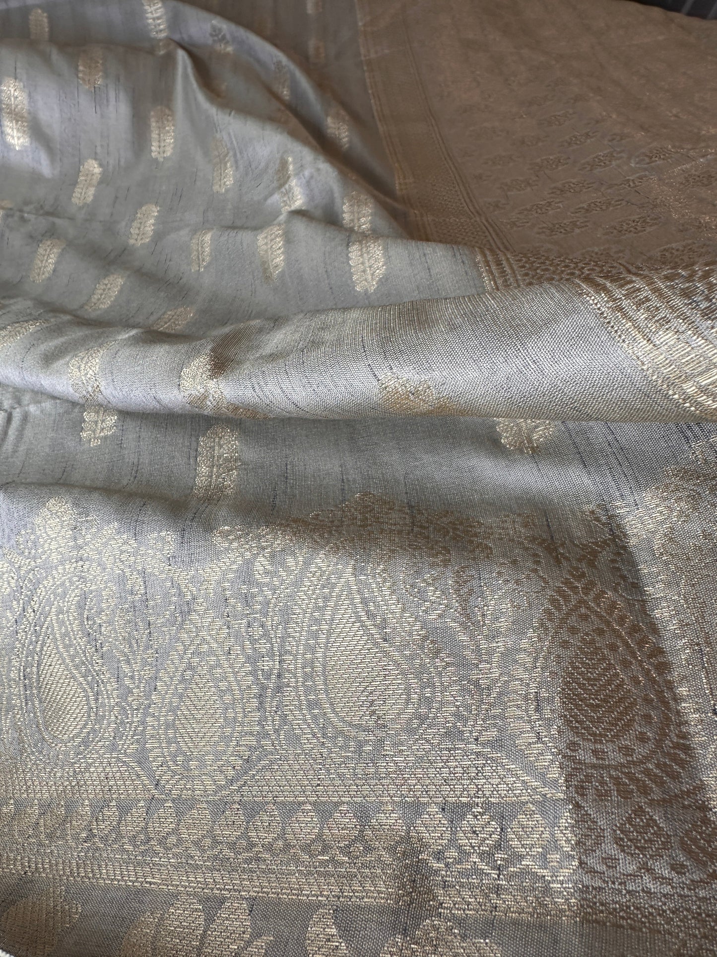 Light Grey Soft Silk Koyem Border Saree