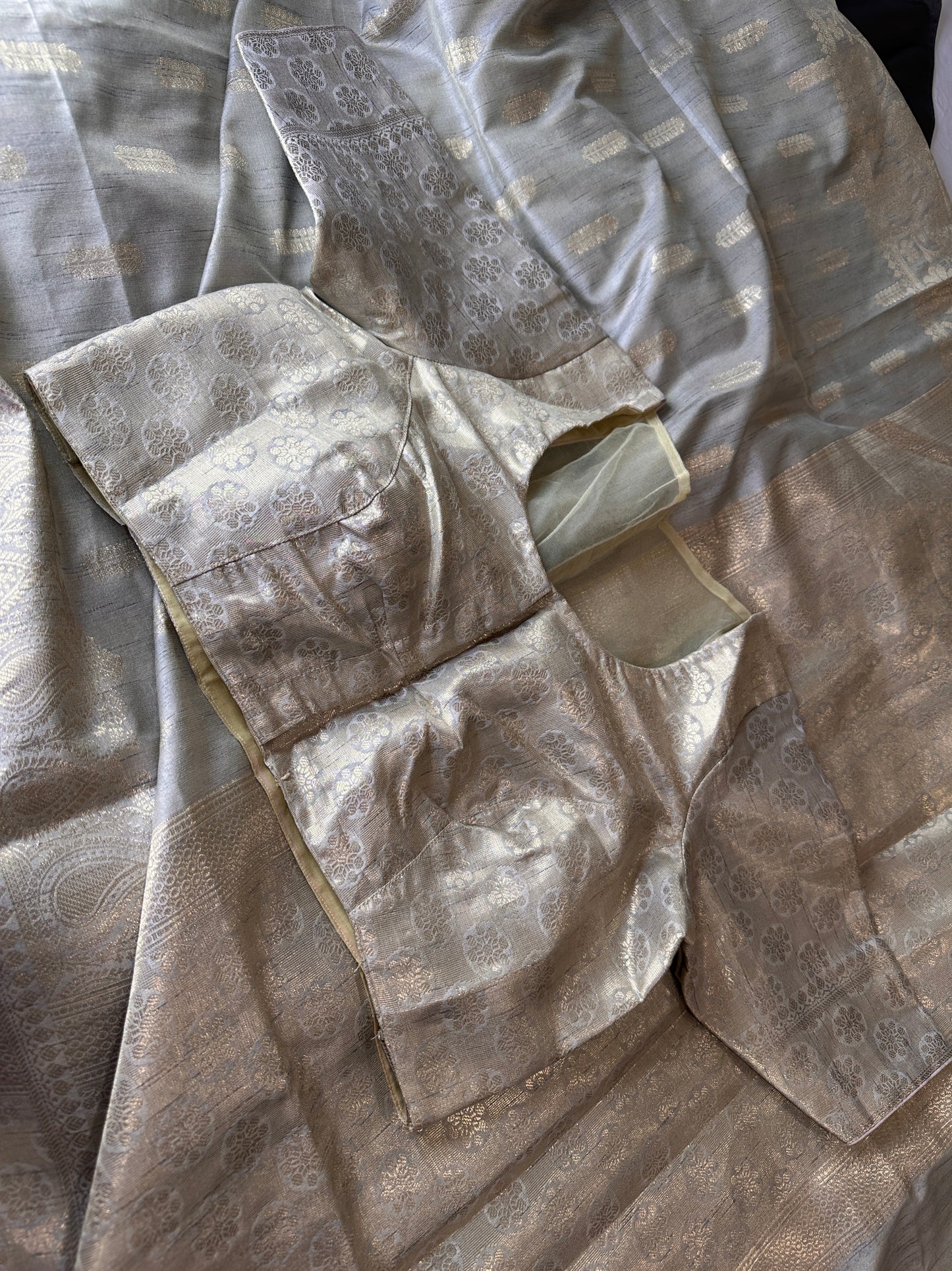 Light Grey Soft Silk Koyem Border Saree