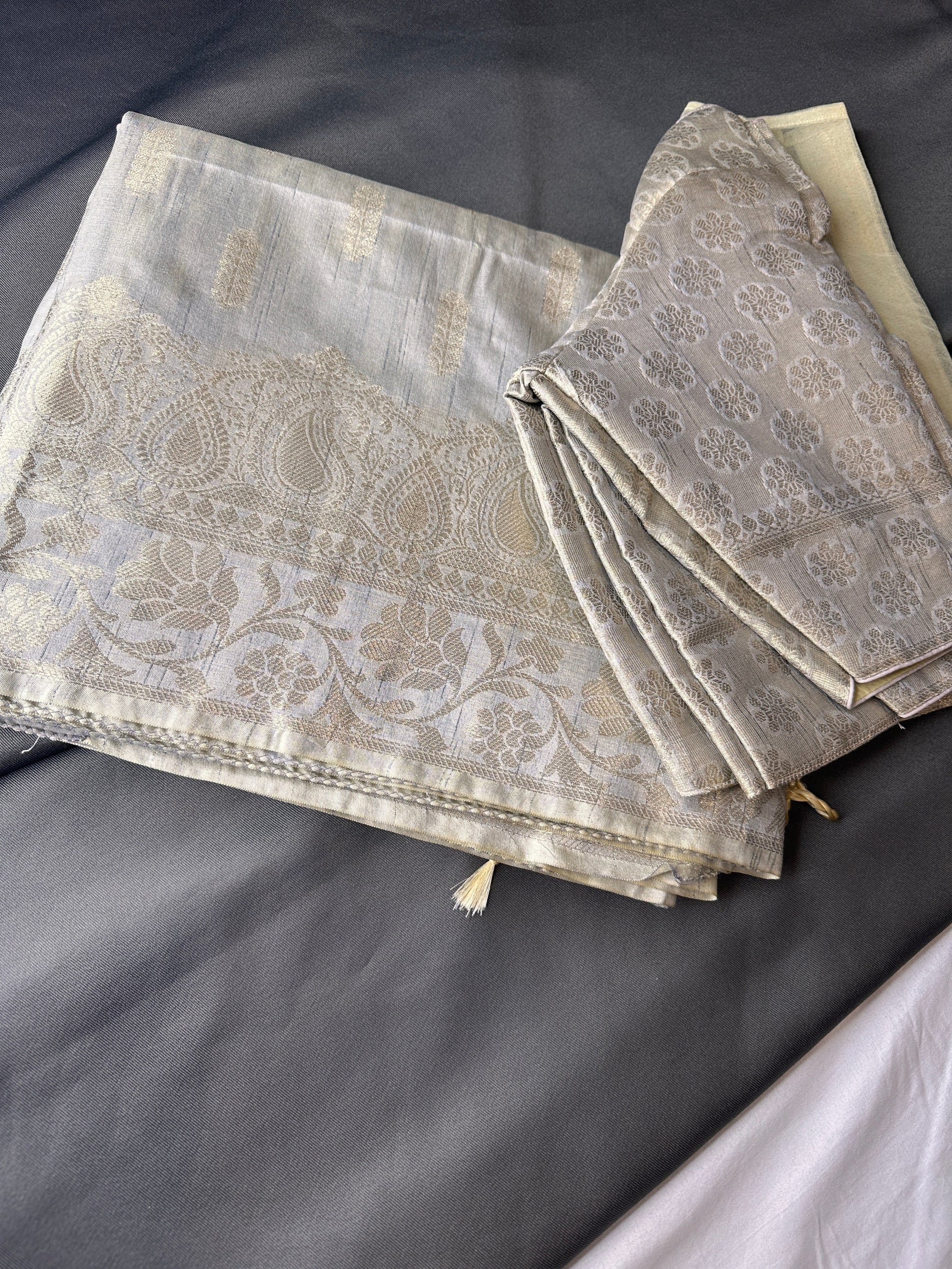 Light Grey Soft Silk Koyem Border Saree
