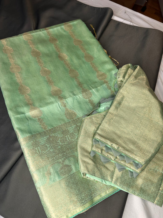 Pastel Green Soft Silk Koyem Border Saree