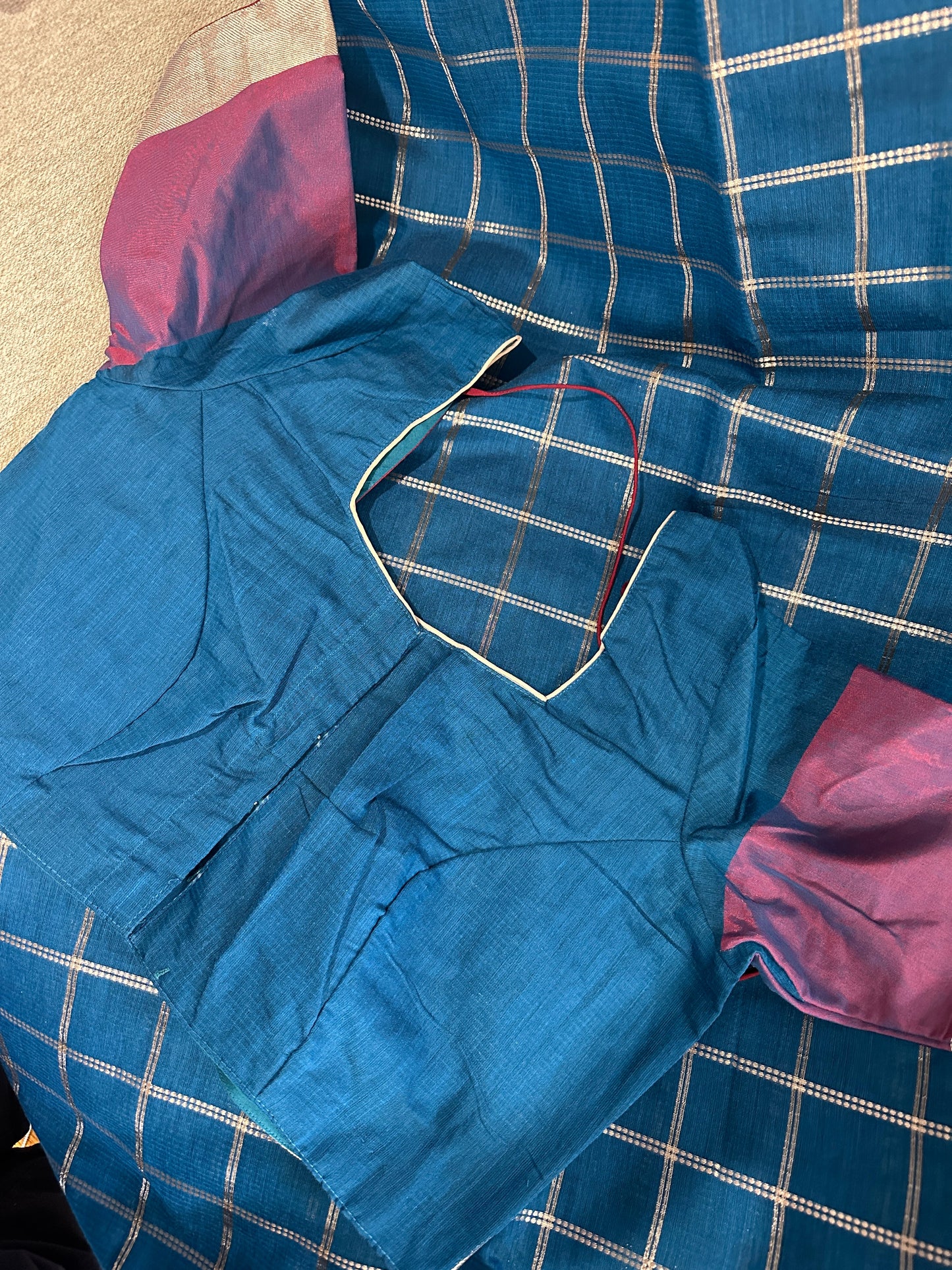 Blue Soft Sico Checks with Pochampally Border Saree