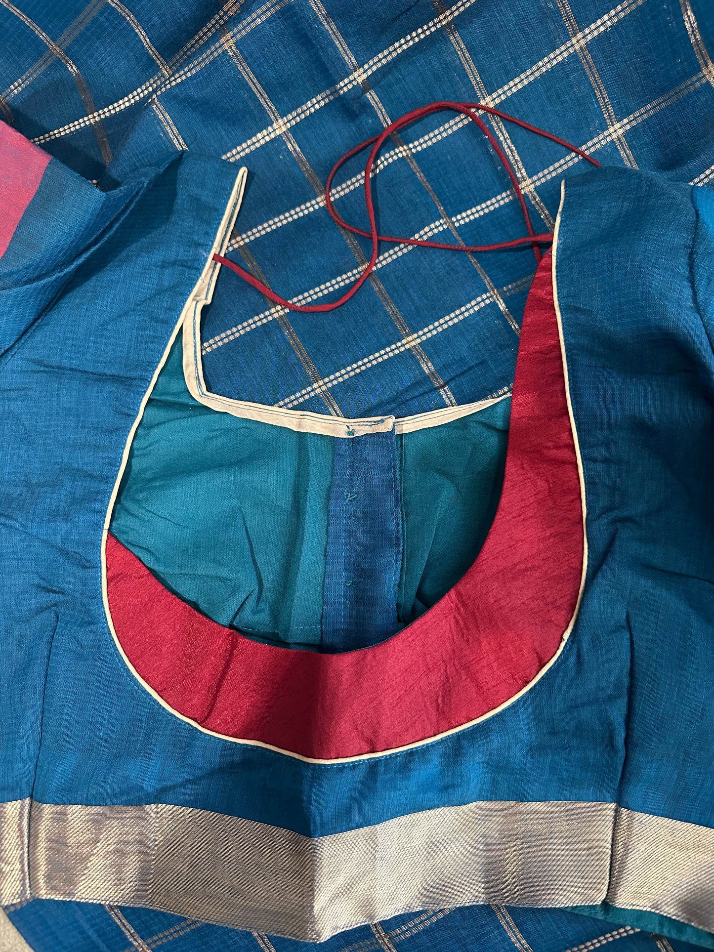 Blue Soft Sico Checks with Pochampally Border Saree