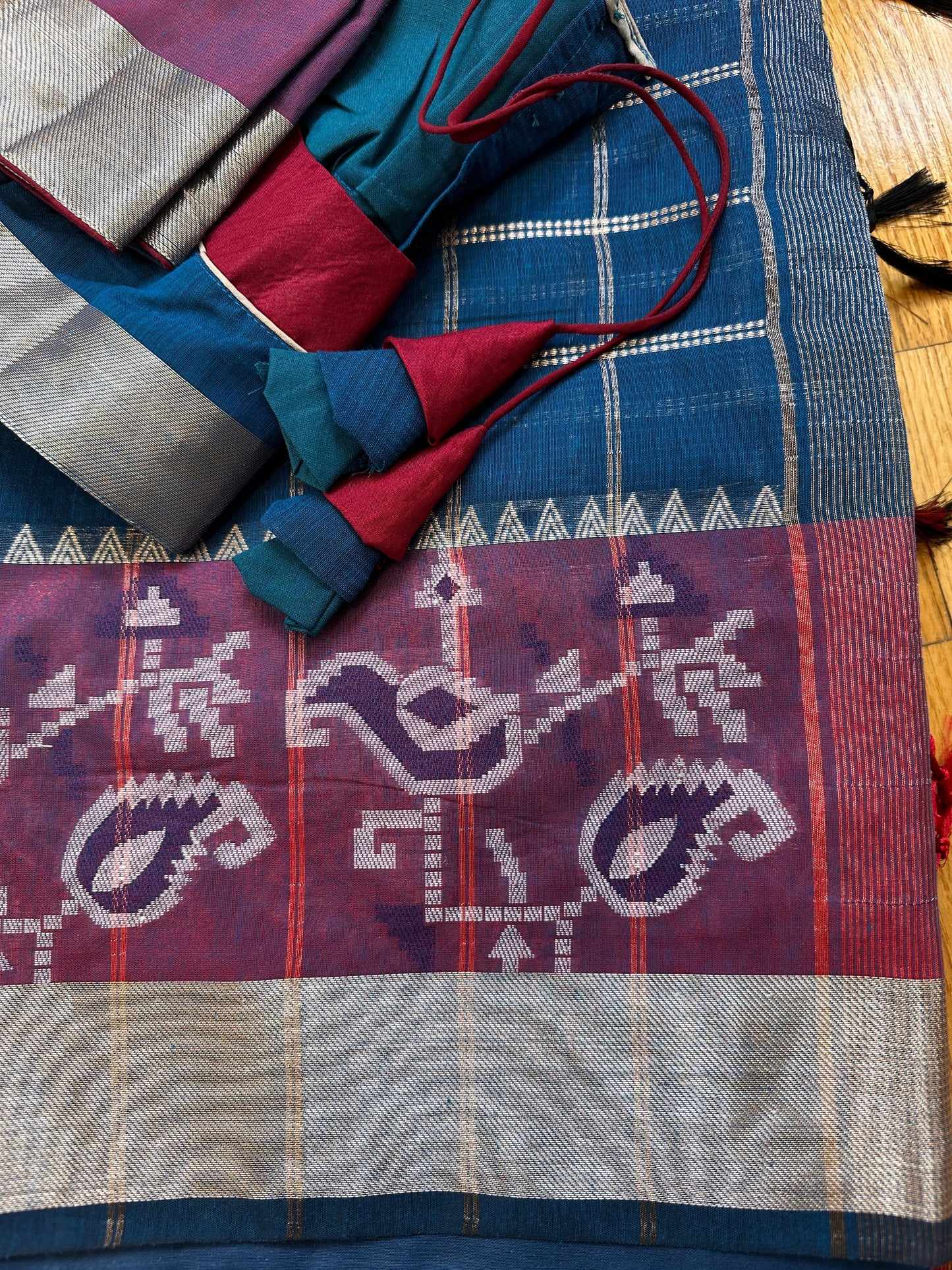 Blue Soft Sico Checks with Pochampally Border Saree
