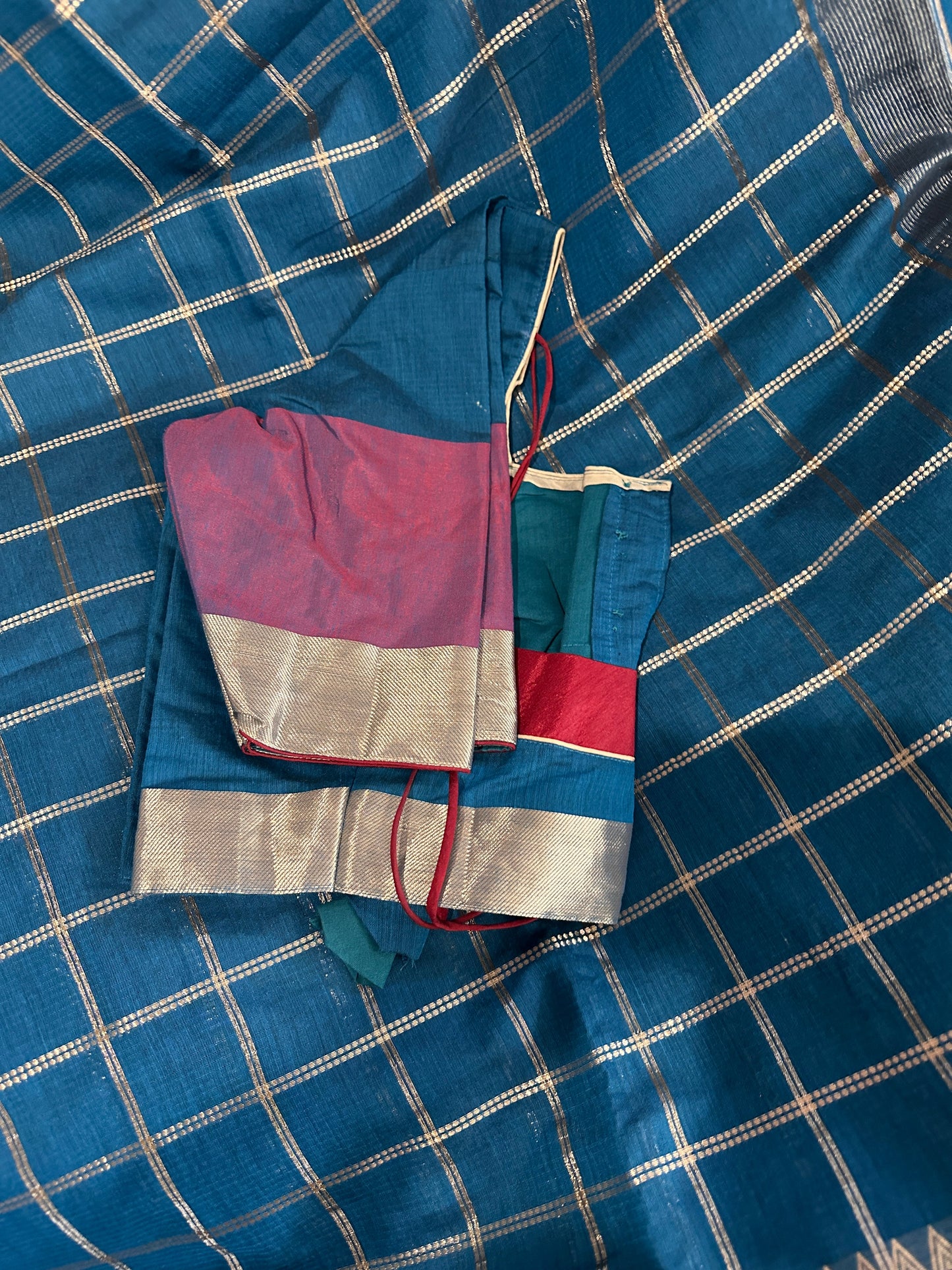 Blue Soft Sico Checks with Pochampally Border Saree