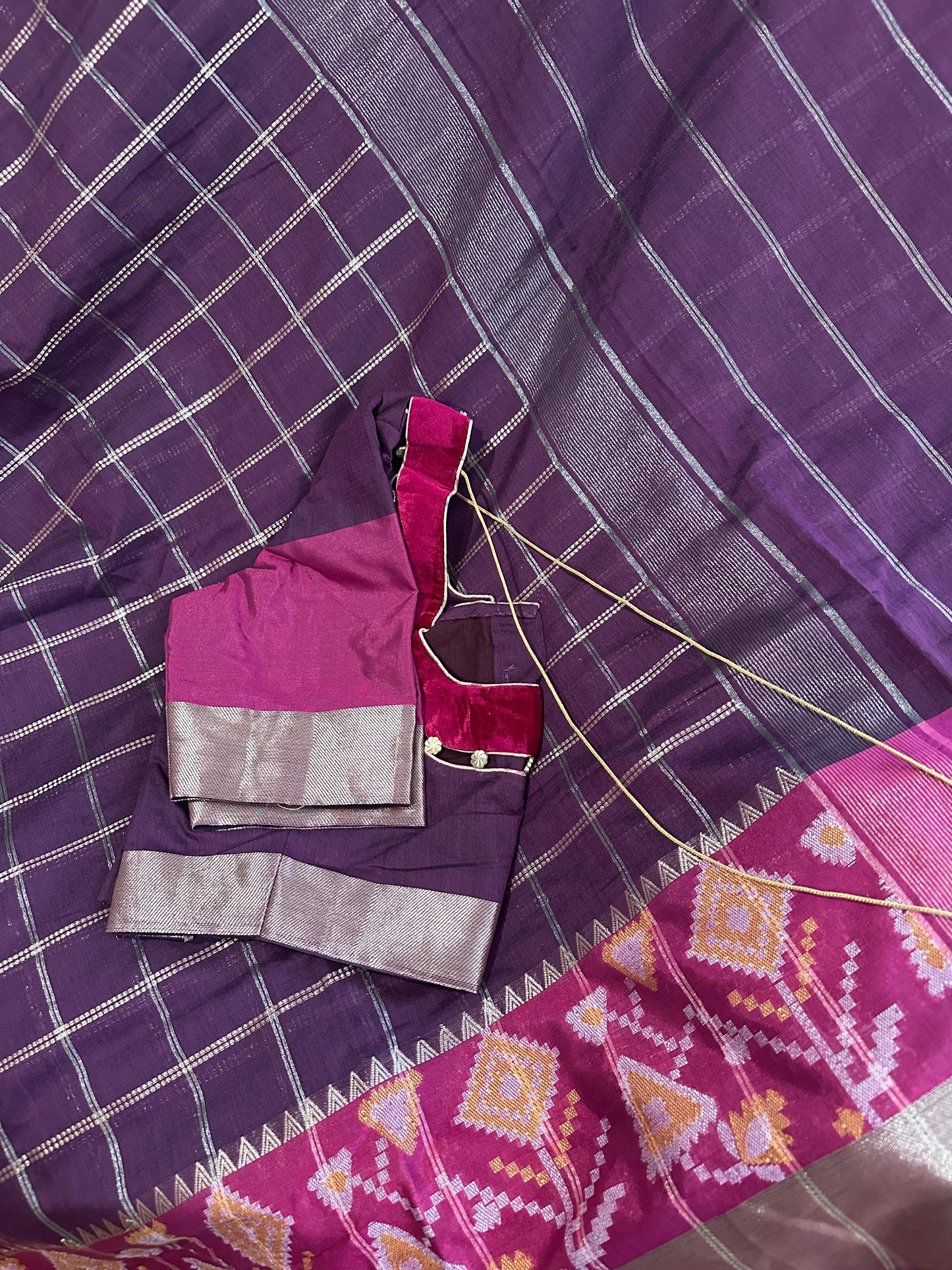 Purple Soft Sico Checks with Pochampally Border Casual Wear Saree