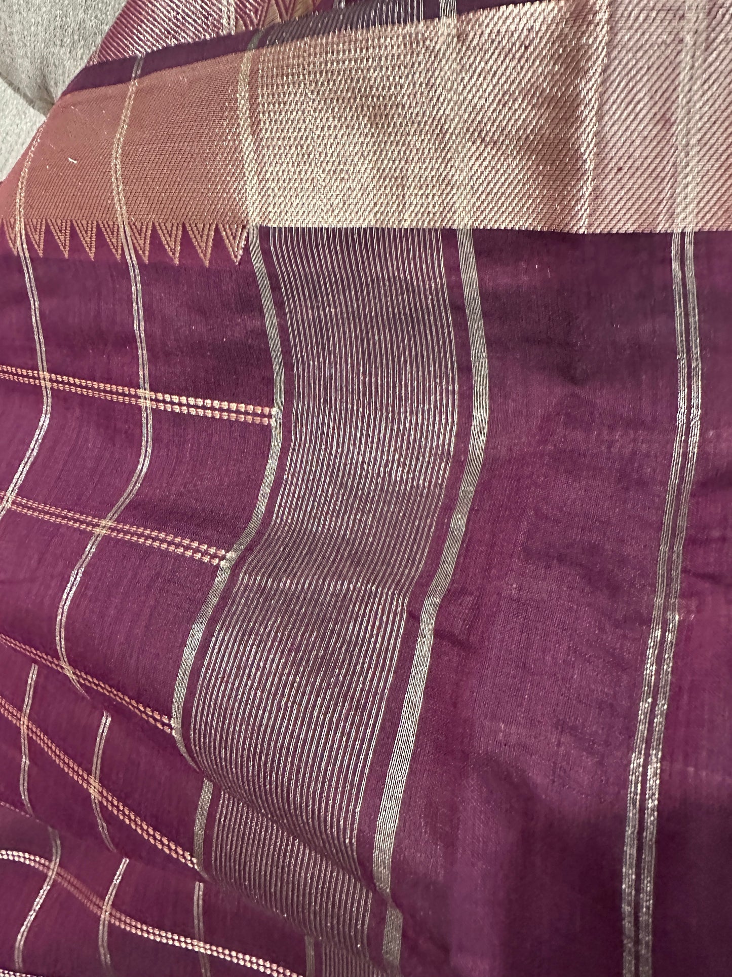Purple Soft Sico Checks with Pochampally Border Casual Wear Saree