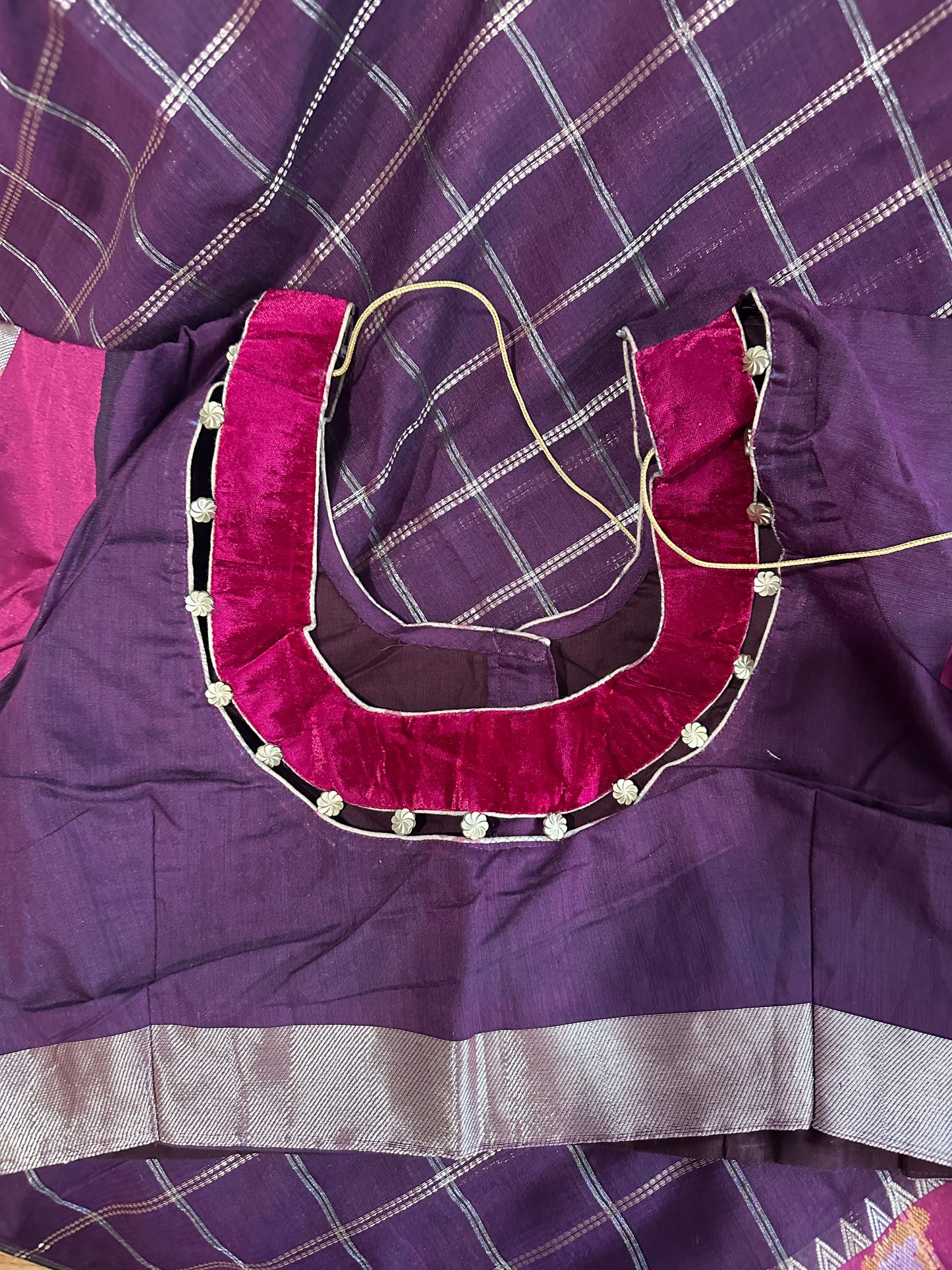 Purple Soft Sico Checks with Pochampally Border Casual Wear Saree