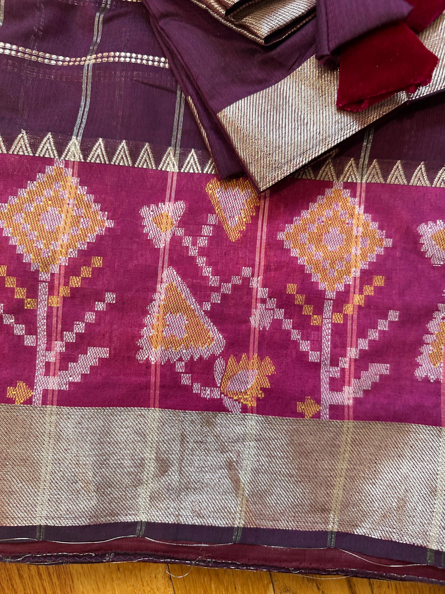 Purple Soft Sico Checks with Pochampally Border Casual Wear Saree