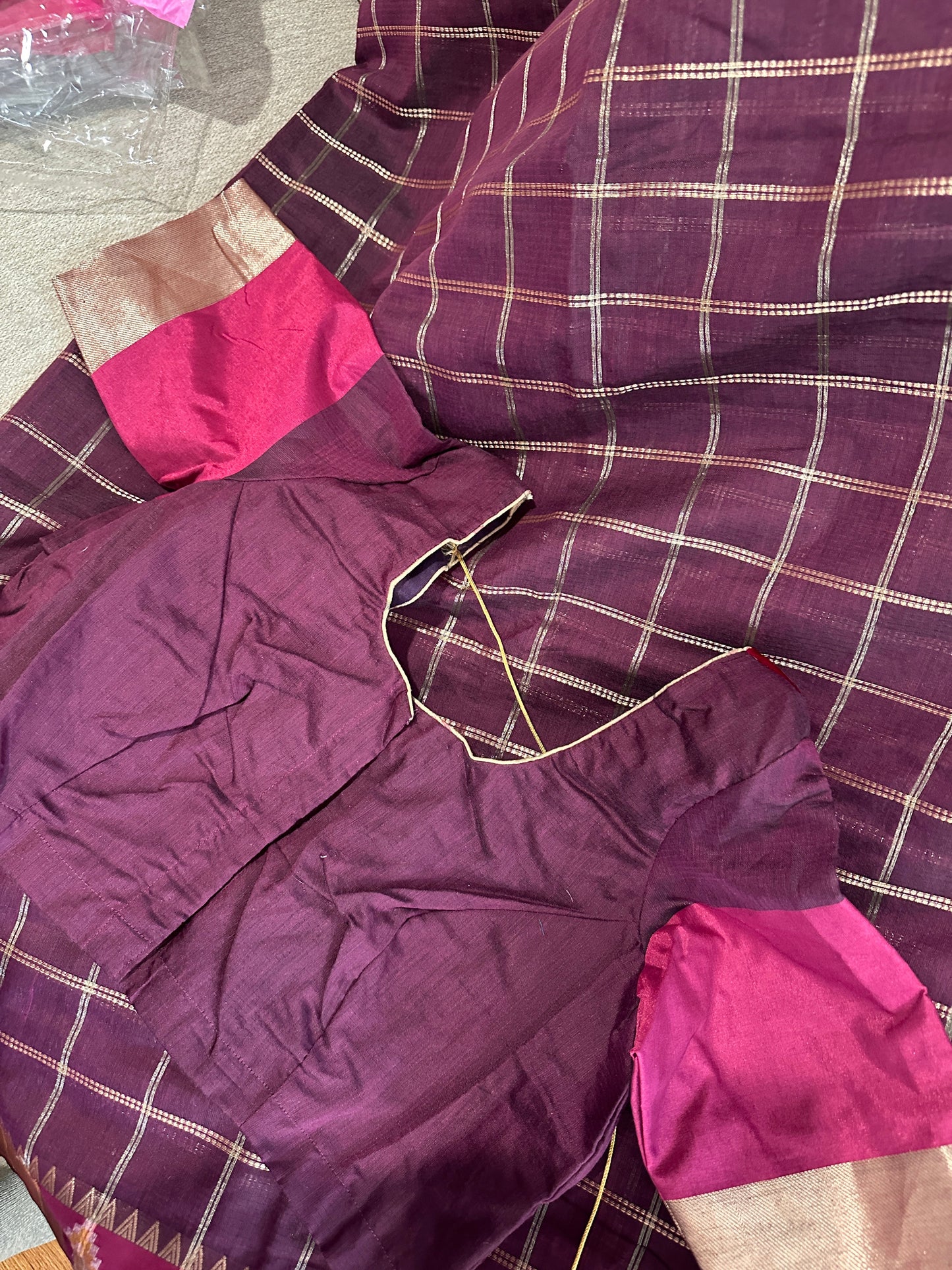 Purple Soft Sico Checks with Pochampally Border Casual Wear Saree