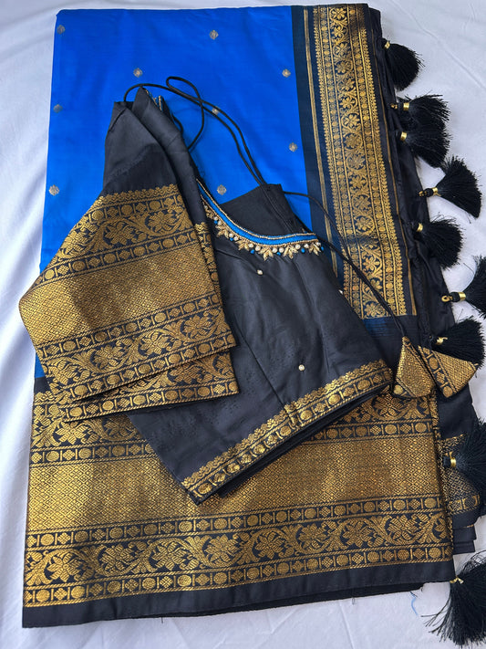 Blue Black Pattu Gadwal Saree