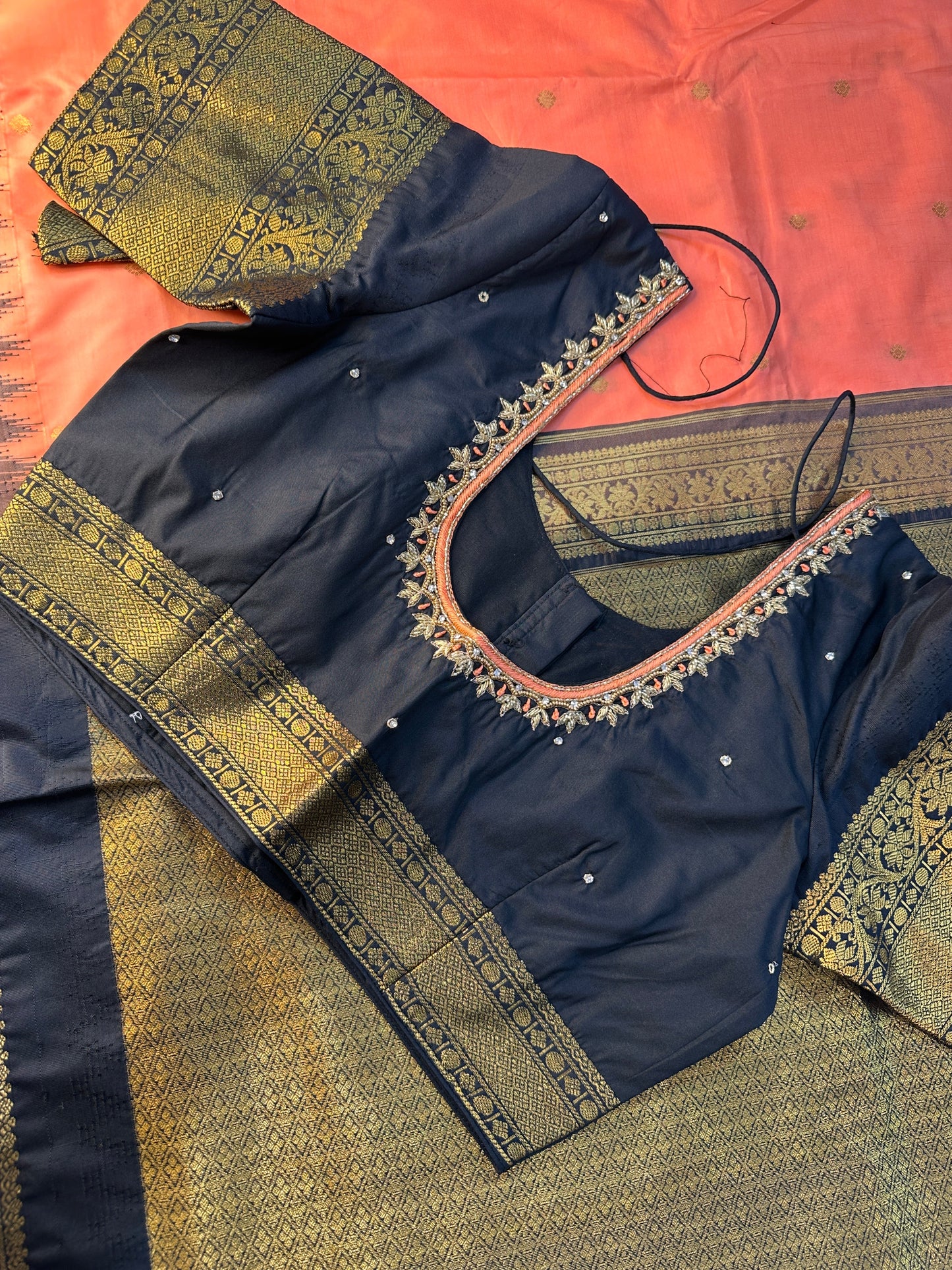 Peach Black Pattu Gadwal Saree