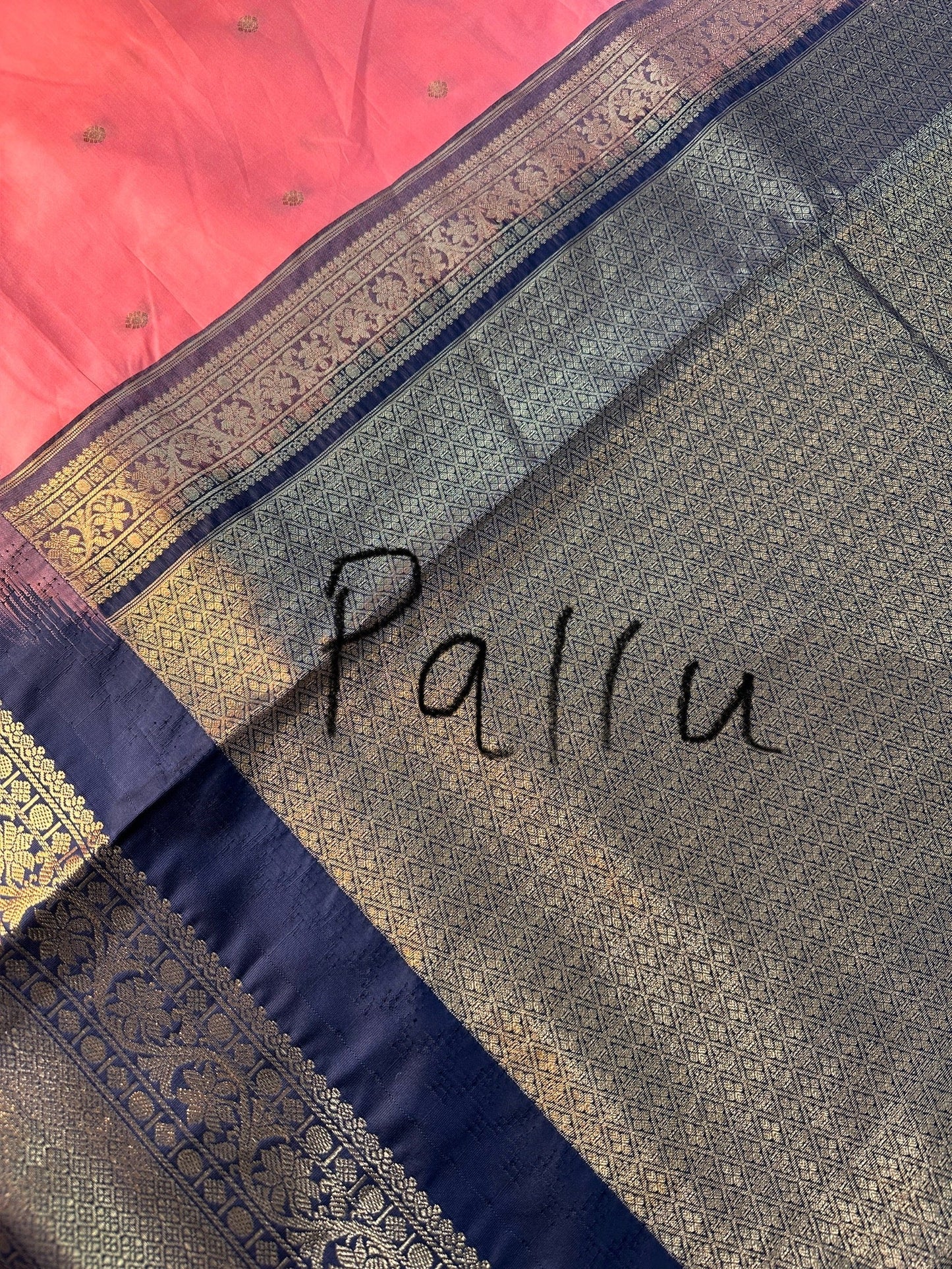 Peach Black Pattu Gadwal Saree