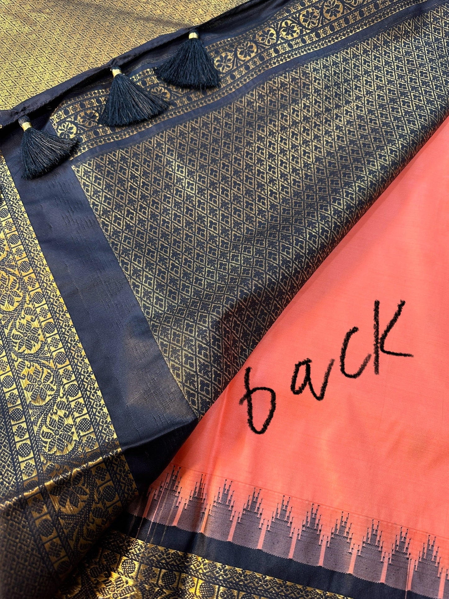 Peach Black Pattu Gadwal Saree