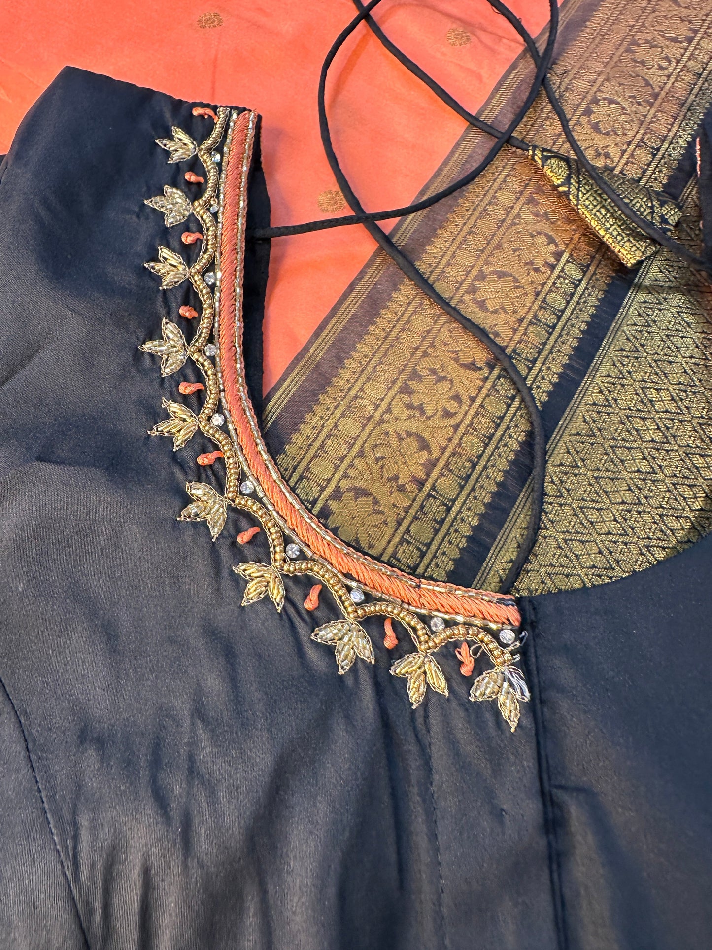 Peach Black Pattu Gadwal Saree