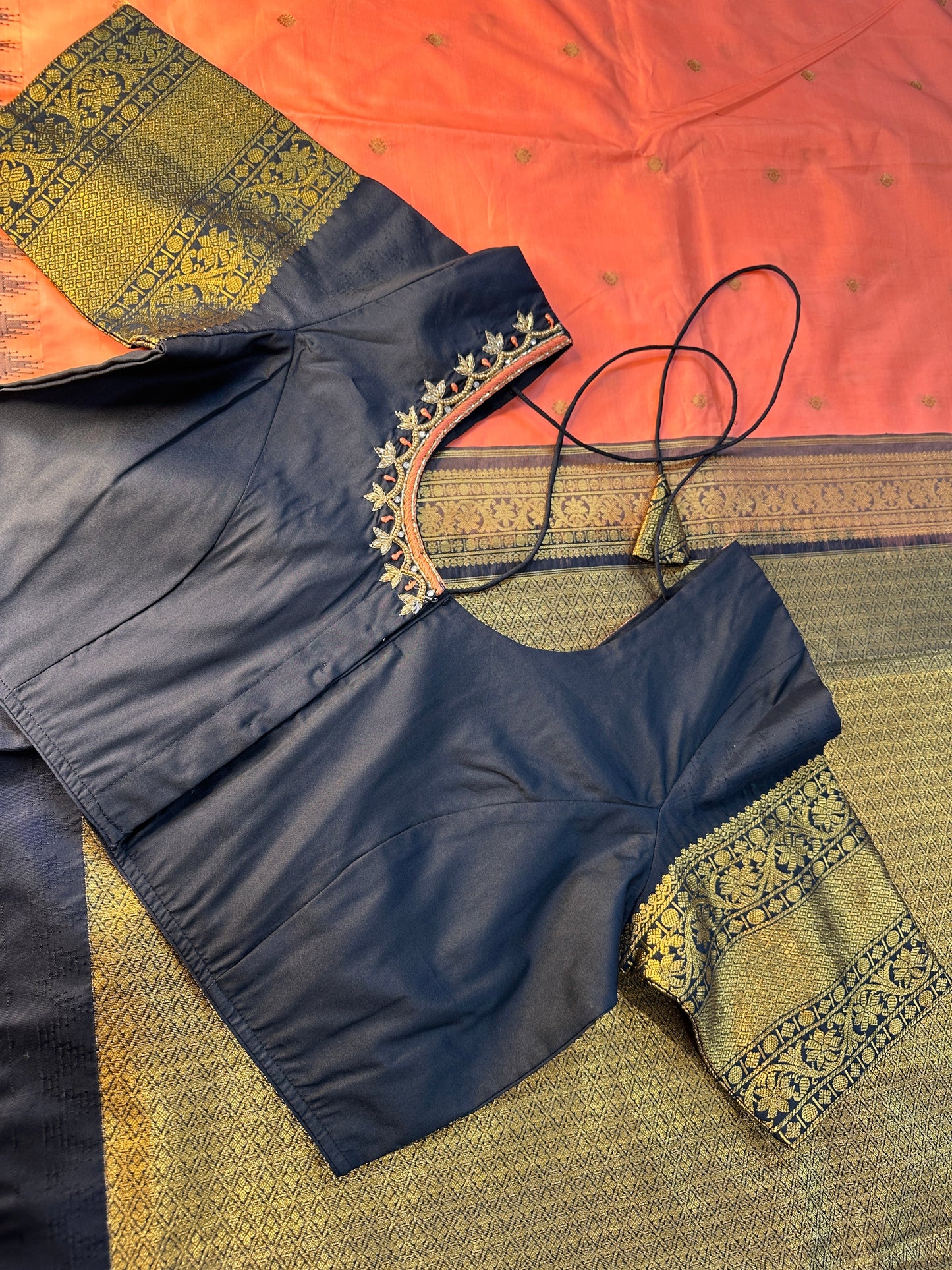 Peach Black Pattu Gadwal Saree