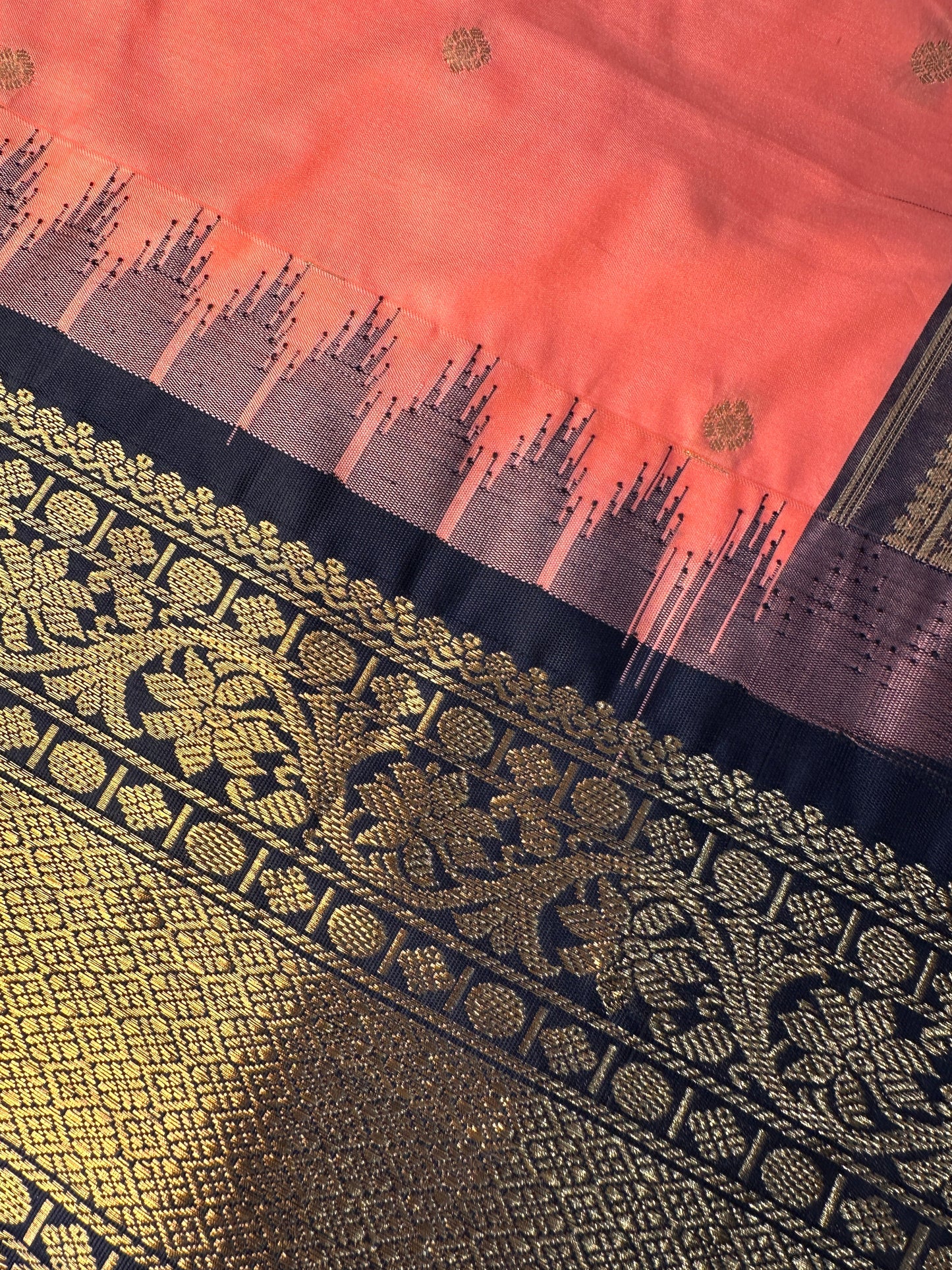 Peach Black Pattu Gadwal Saree