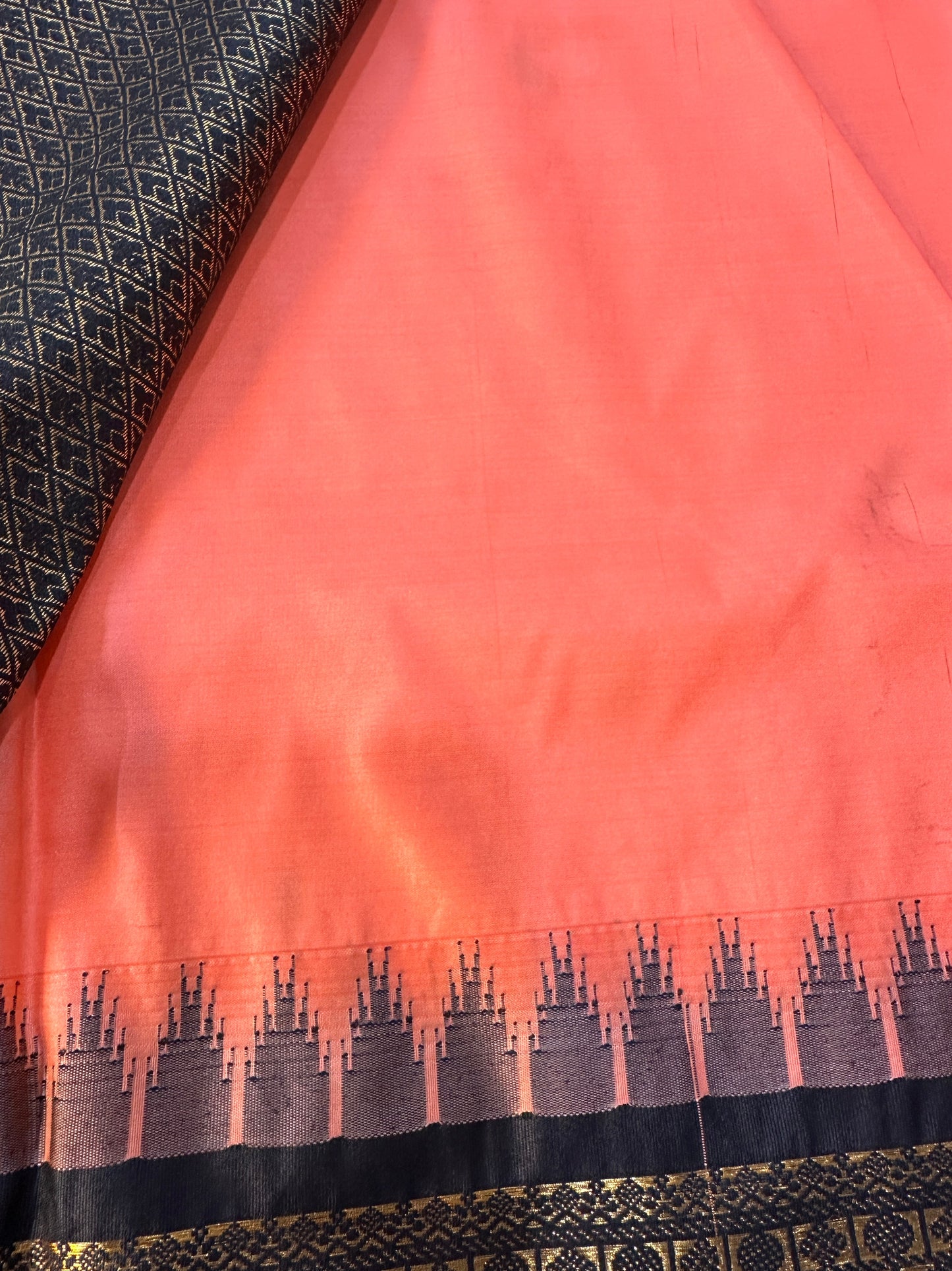 Peach Black Pattu Gadwal Saree