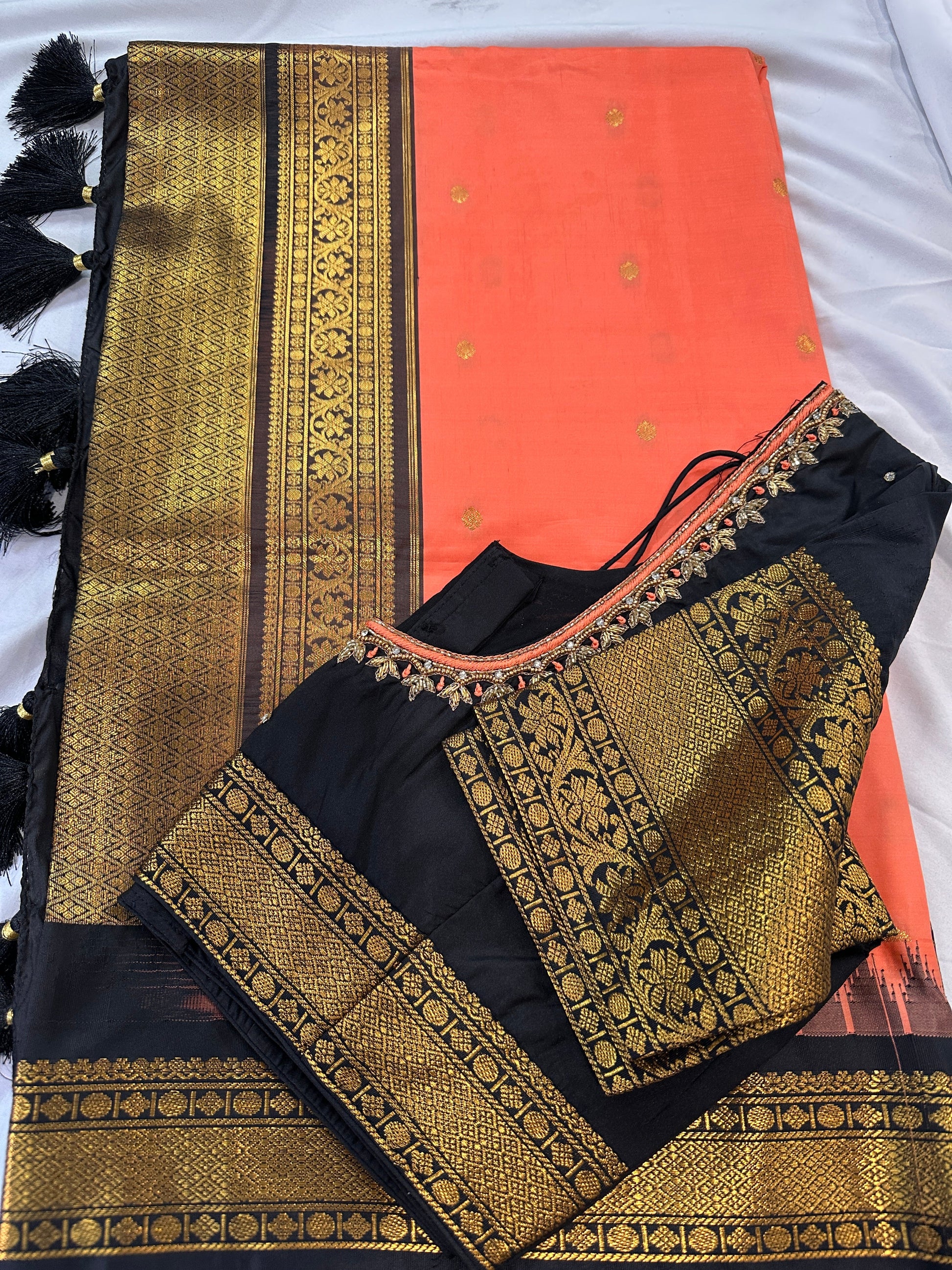 Peach Black Pattu Gadwal Saree