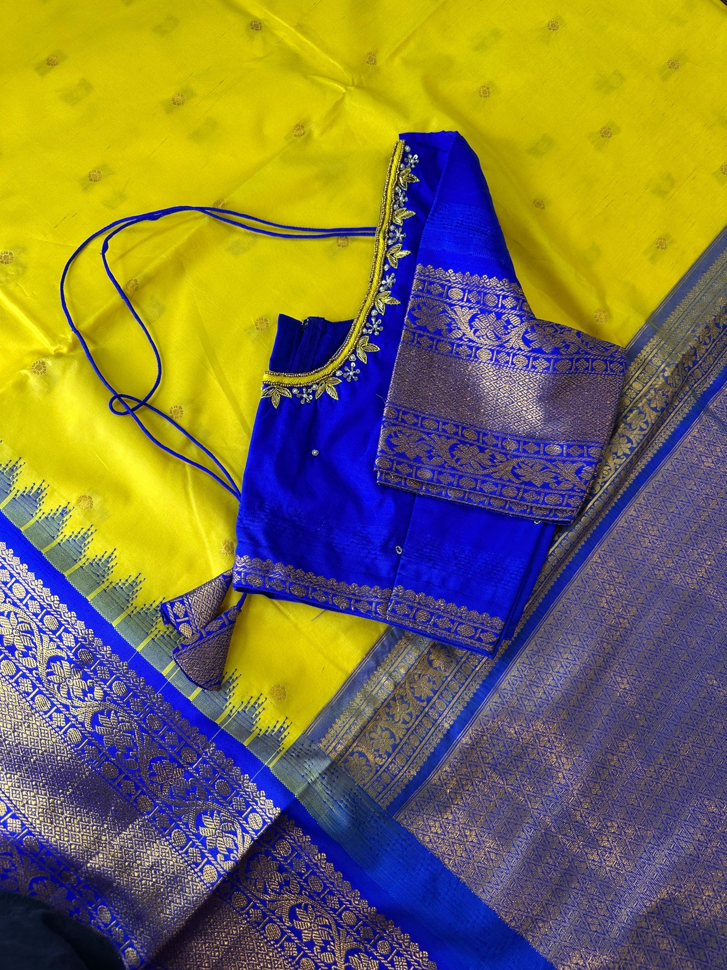 Yellow Blue Pattu Gadwal Saree
