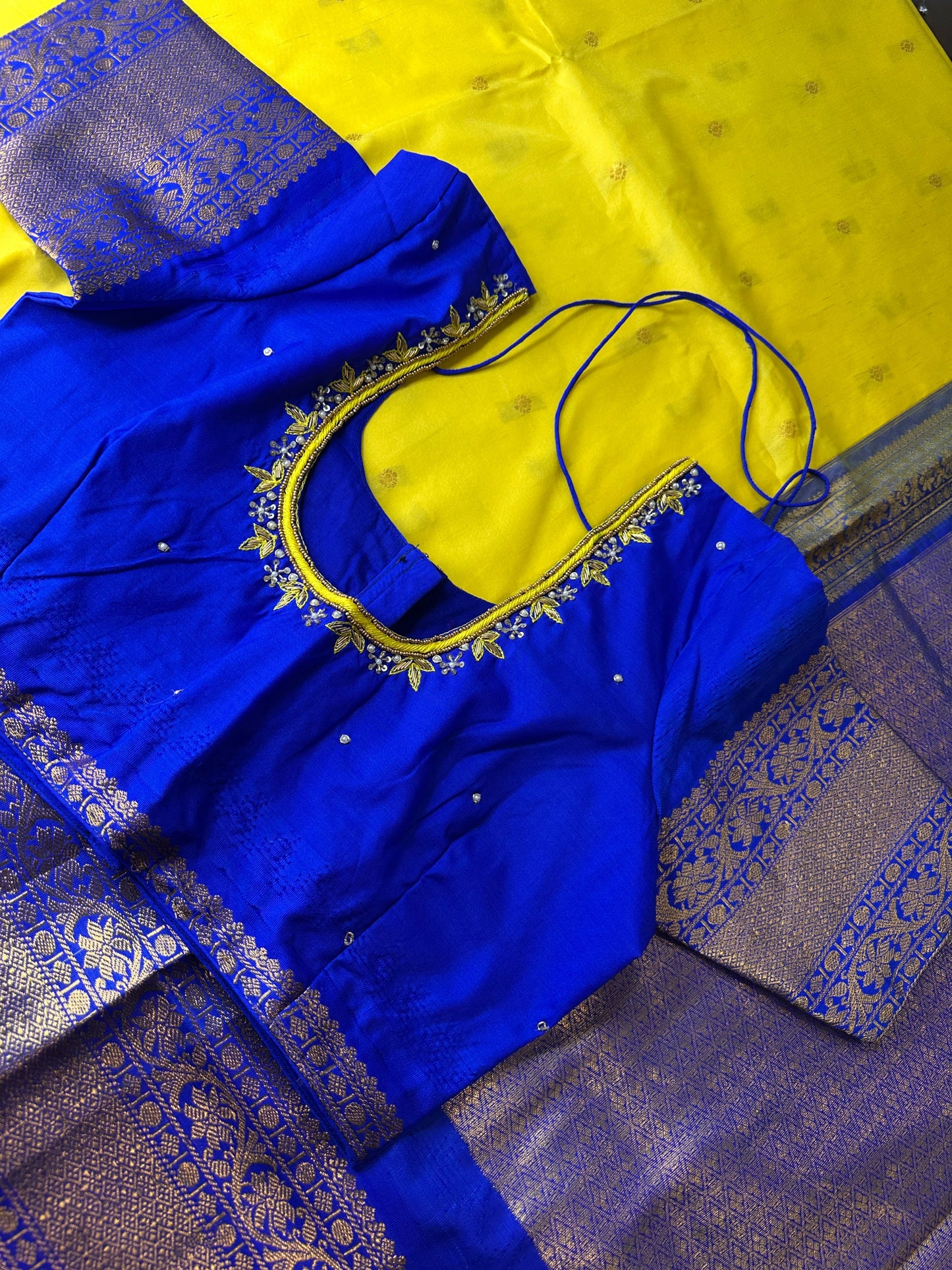 Yellow Blue Pattu Gadwal Saree