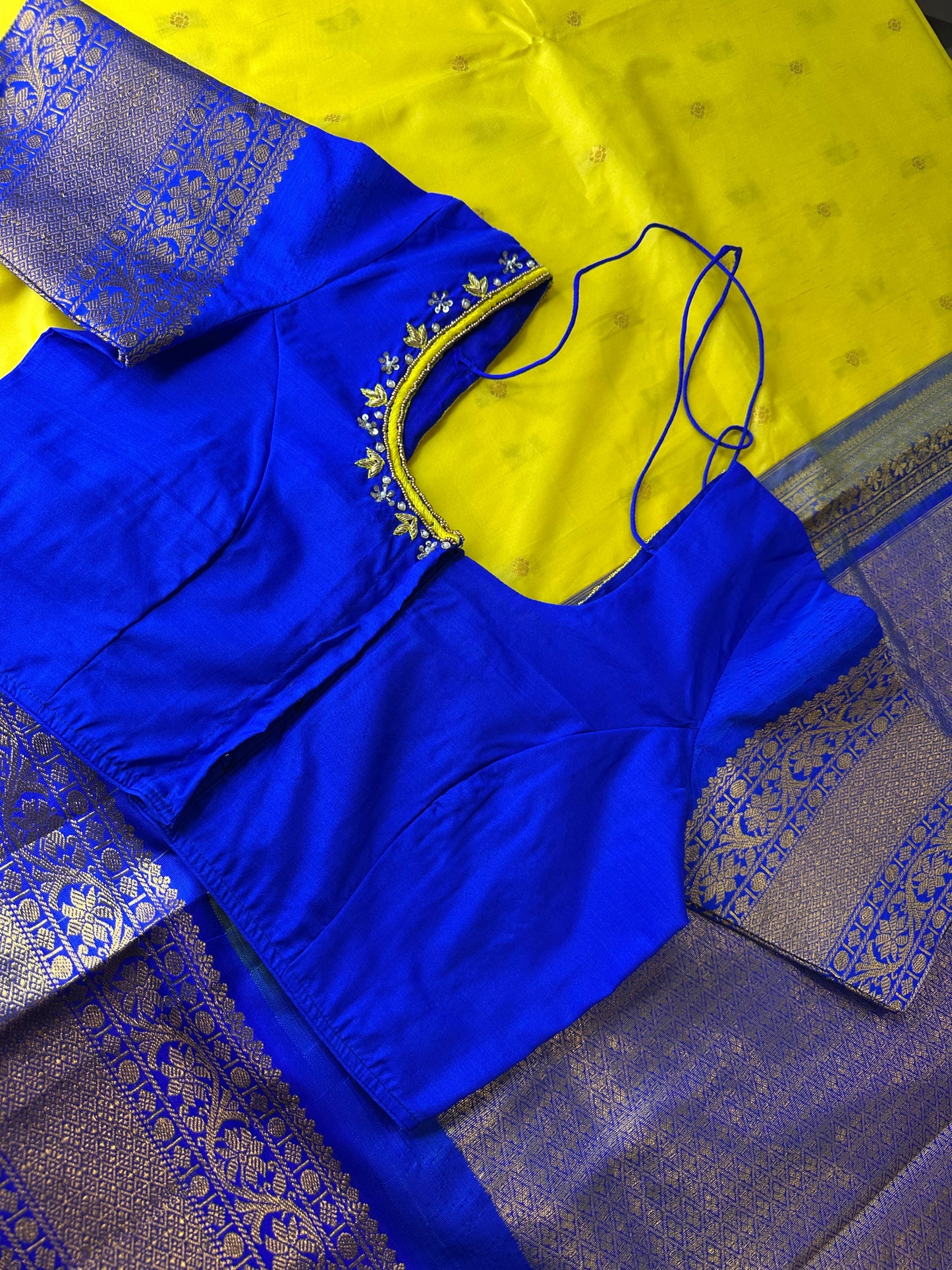 Yellow Blue Pattu Gadwal Saree