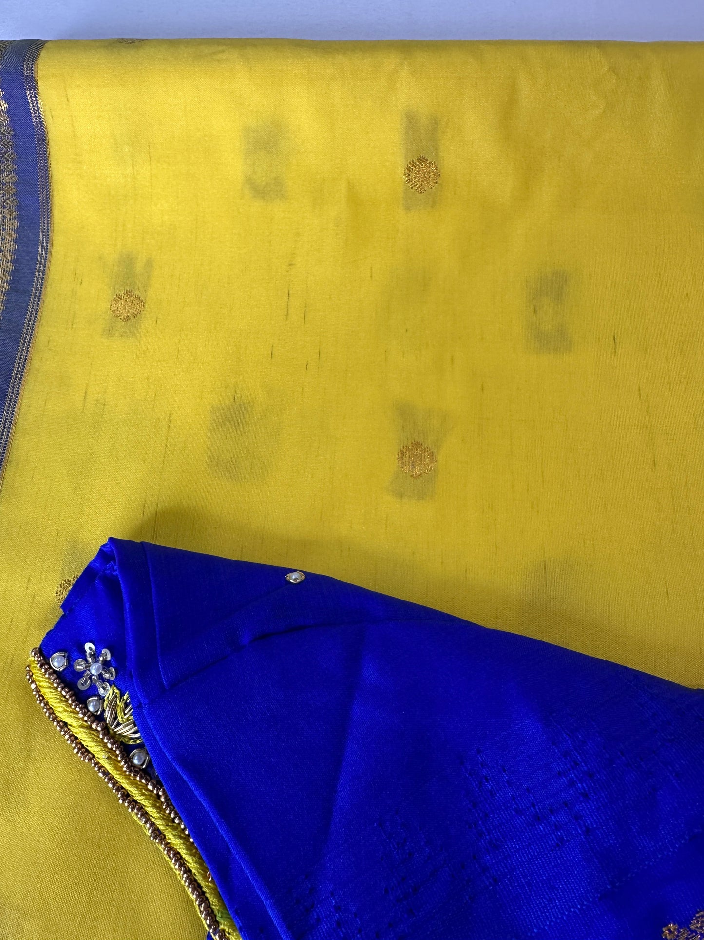 Yellow Blue Pattu Gadwal Saree