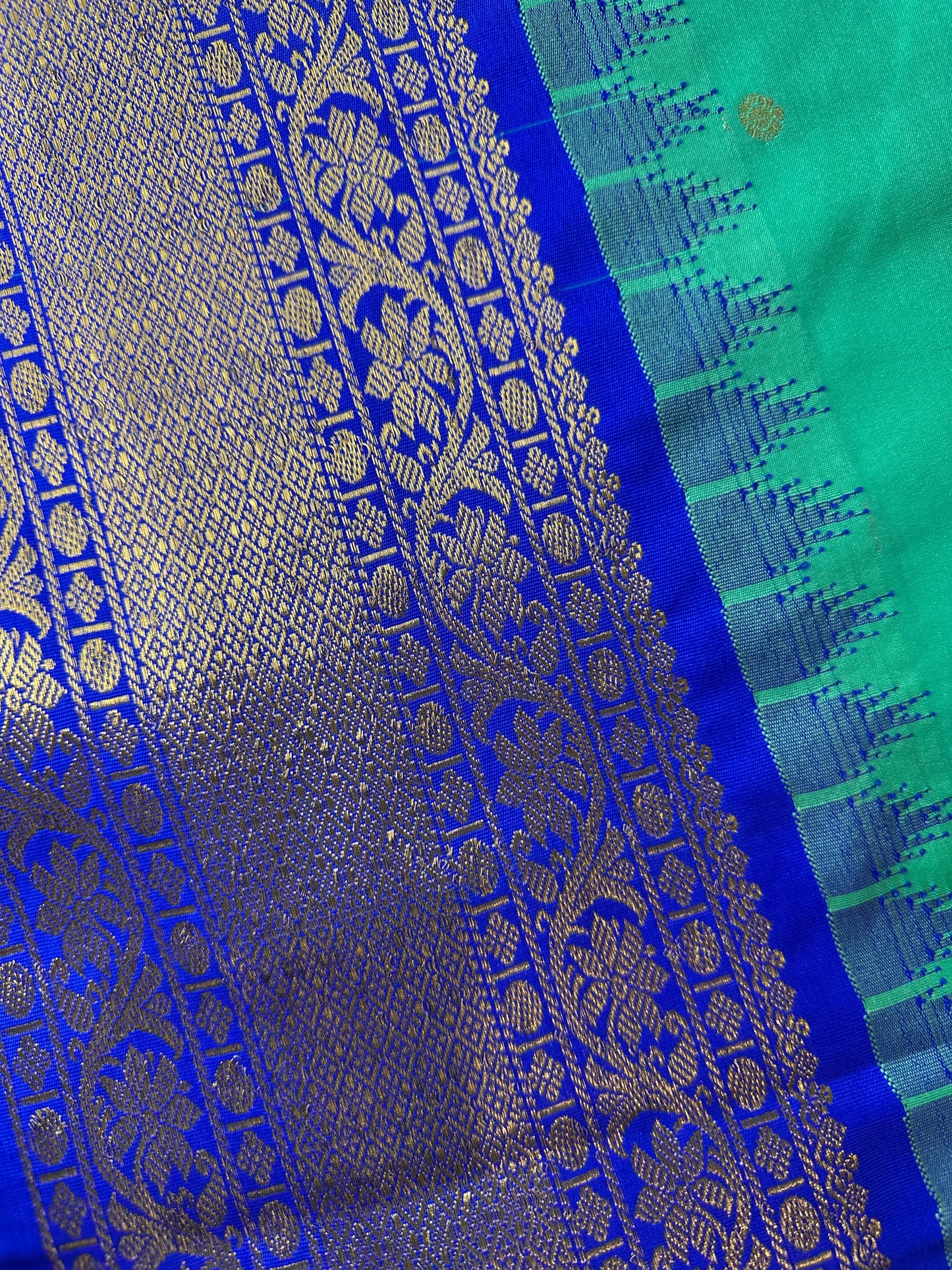 Green Blue Pattu Gadwal Saree