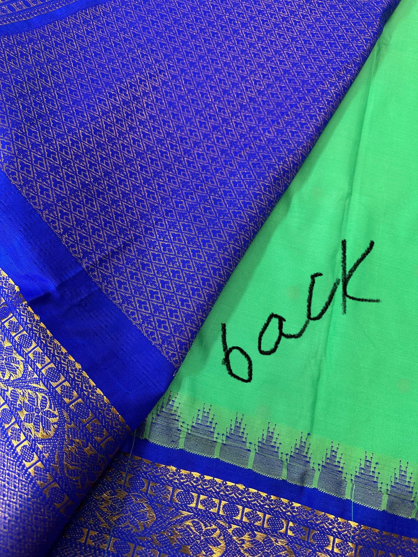 Green Blue Pattu Gadwal Saree