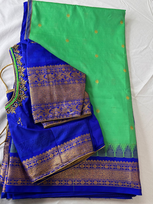 Green Blue Pattu Gadwal Saree