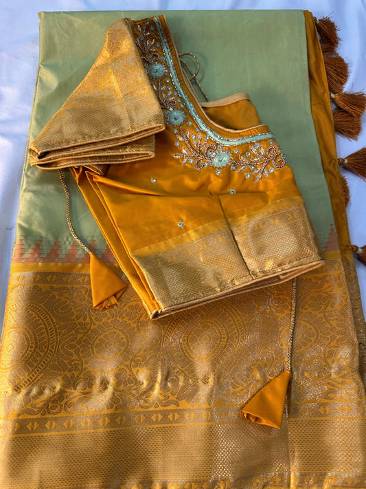 Green Mustard Pattu Gadwal Saree
