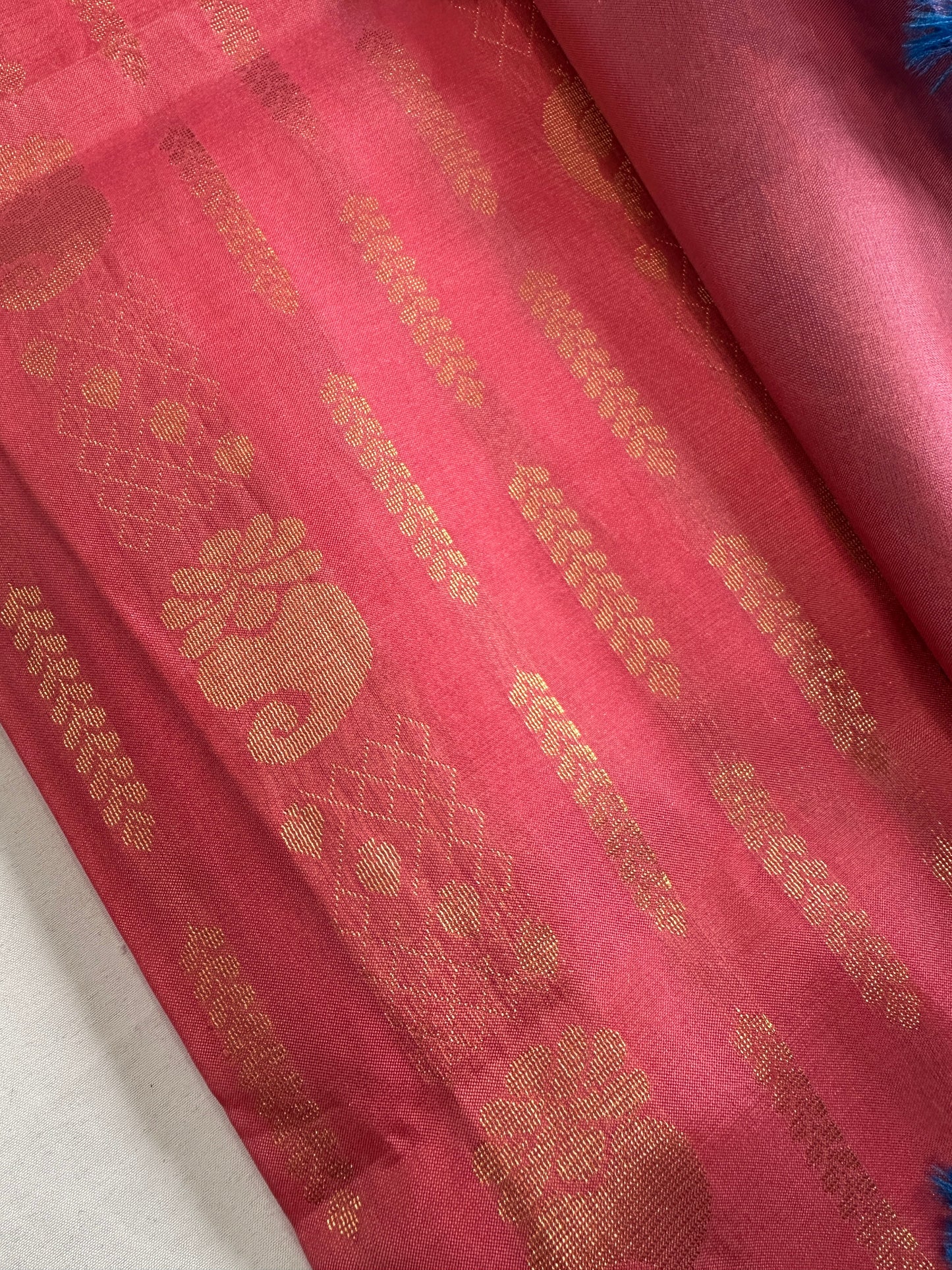 Pink Blue Uppada Light Weight Saree with Maggam Work Blouse