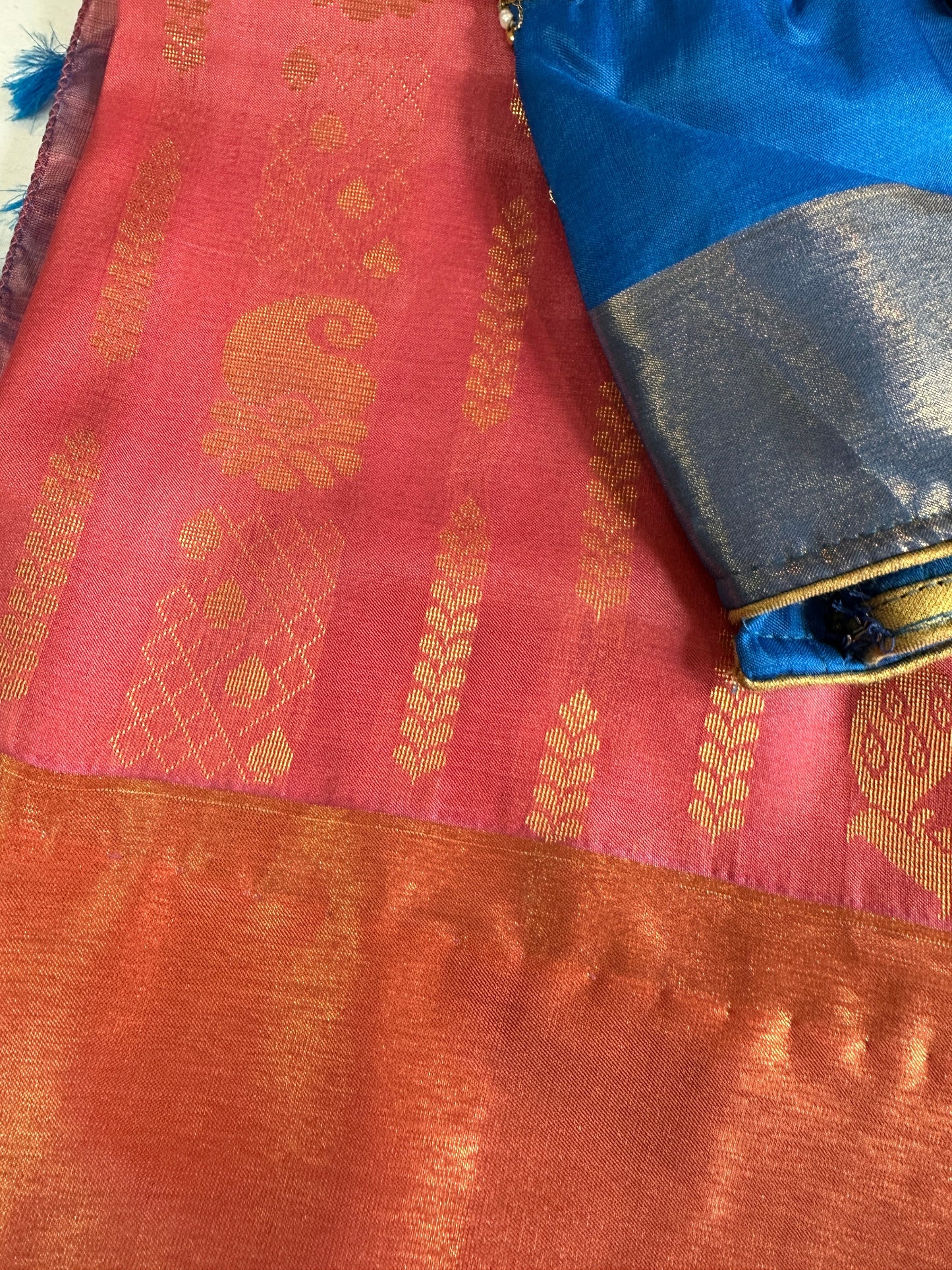 Pink Blue Uppada Light Weight Saree with Maggam Work Blouse