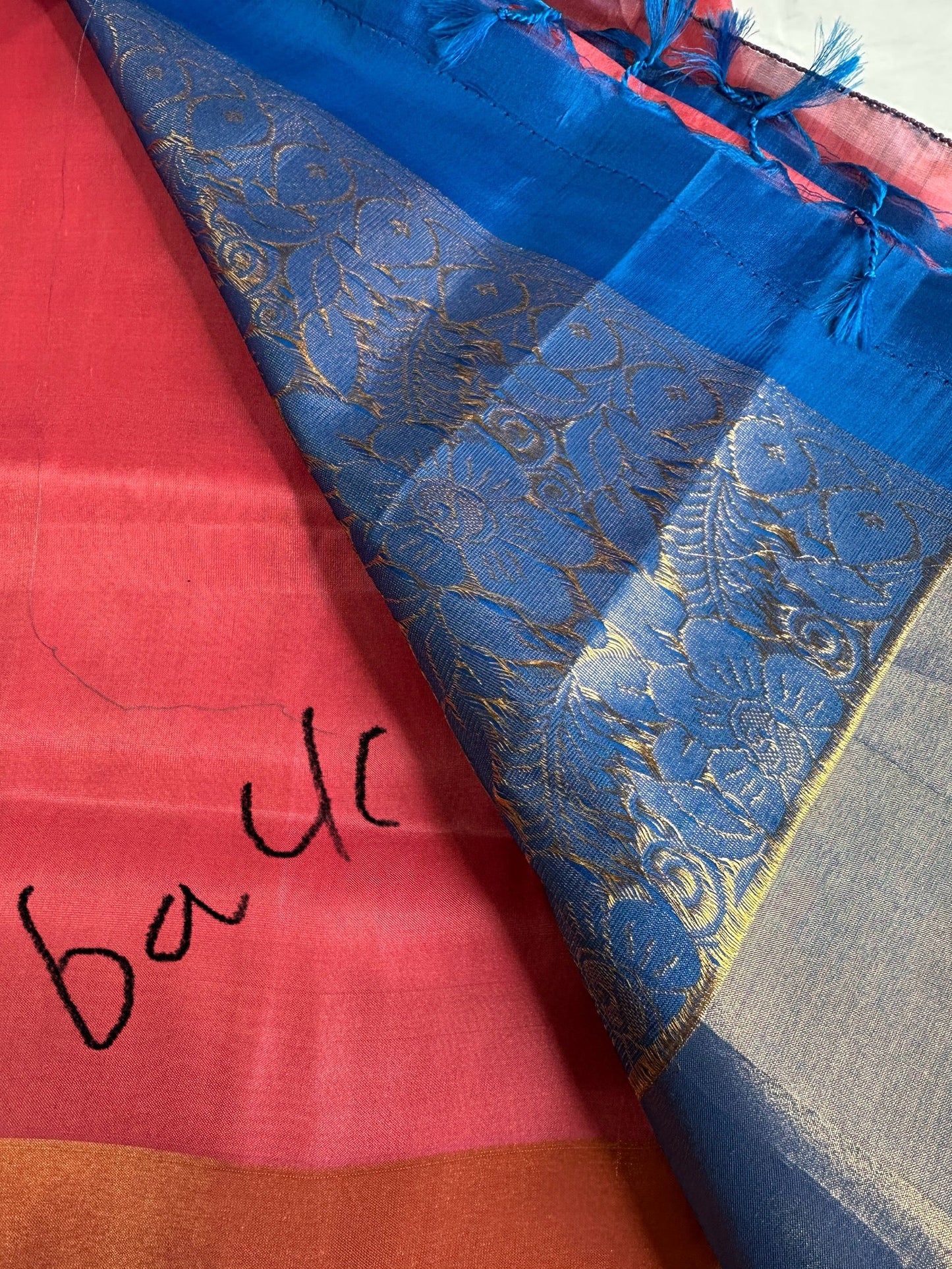 Pink Blue Uppada Light Weight Saree with Maggam Work Blouse