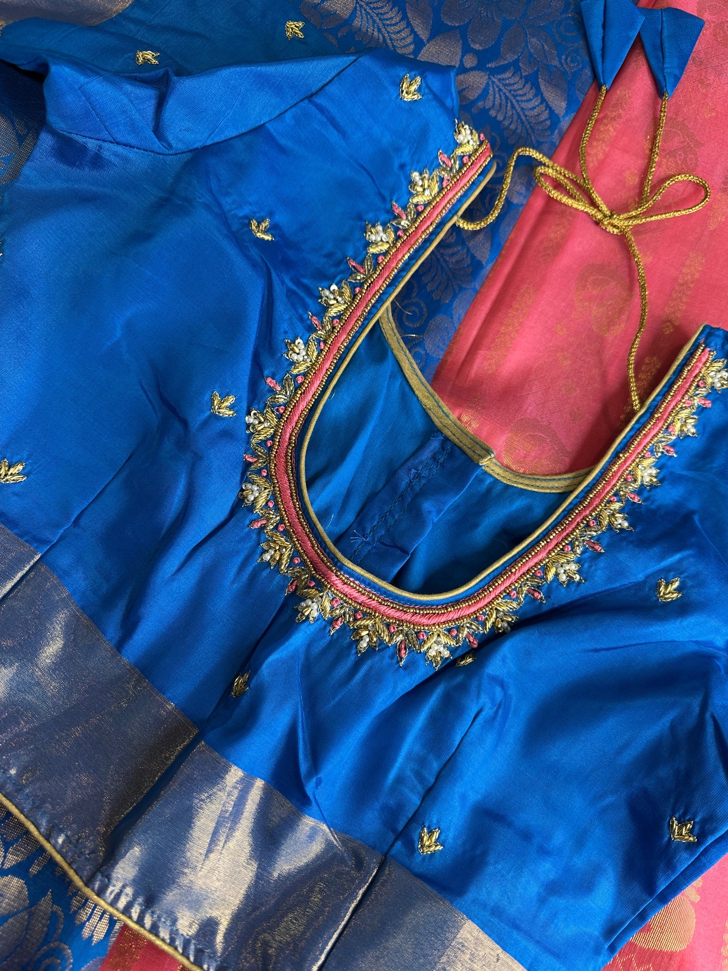 Pink Blue Uppada Light Weight Saree with Maggam Work Blouse