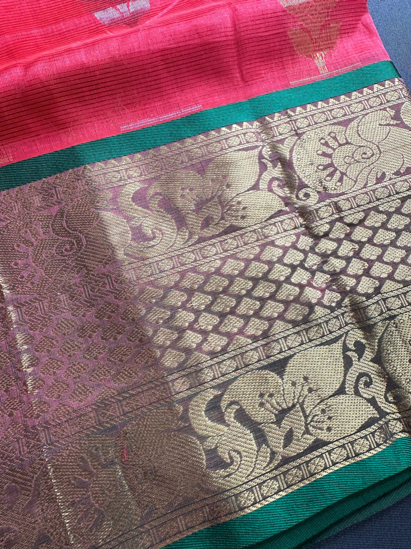 Pure Venkatgiri Silk Pink and Green Saree