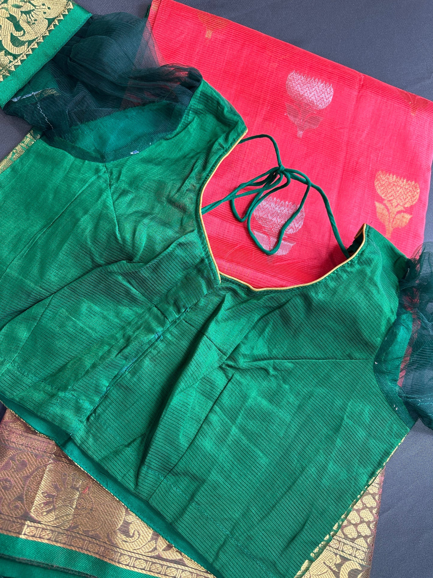 Pure Venkatgiri Silk Pink and Green Saree