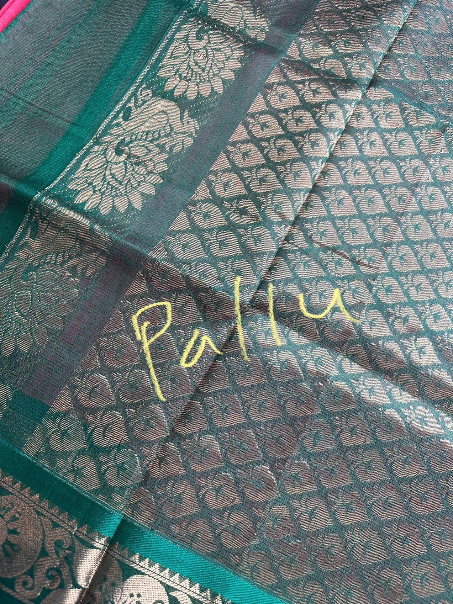 Pure Venkatgiri Silk Pink and Green Saree