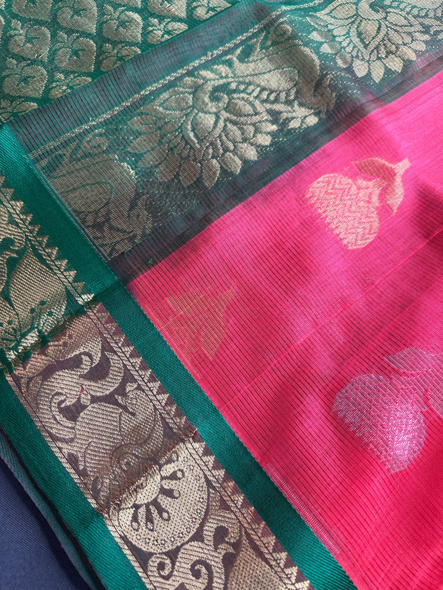 Pure Venkatgiri Silk Pink and Green Saree