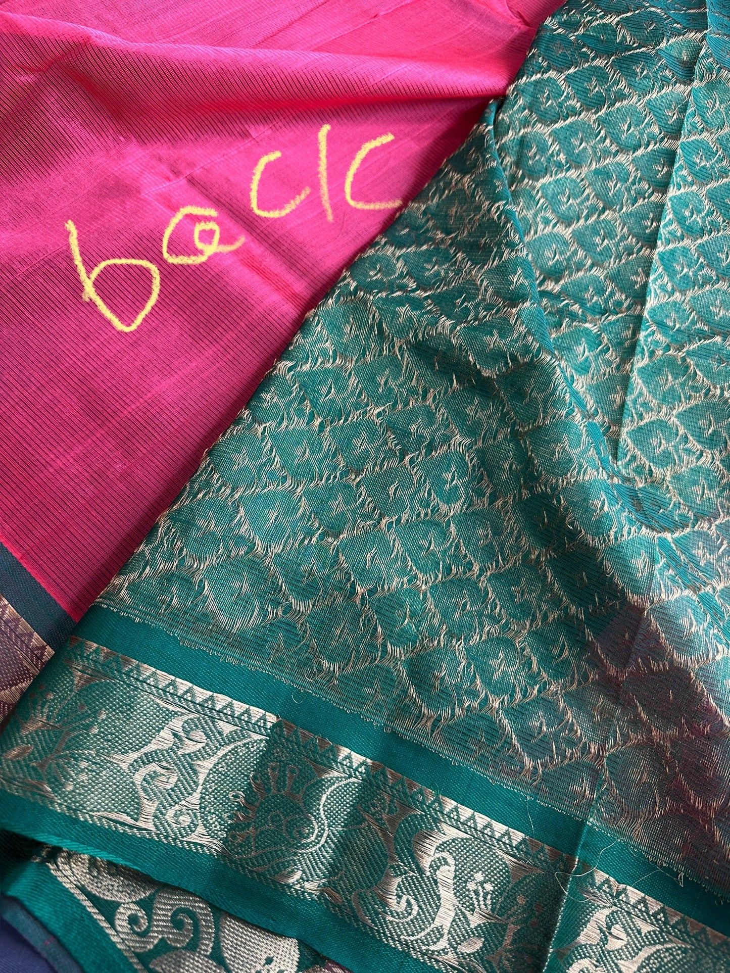Pure Venkatgiri Silk Pink and Green Saree