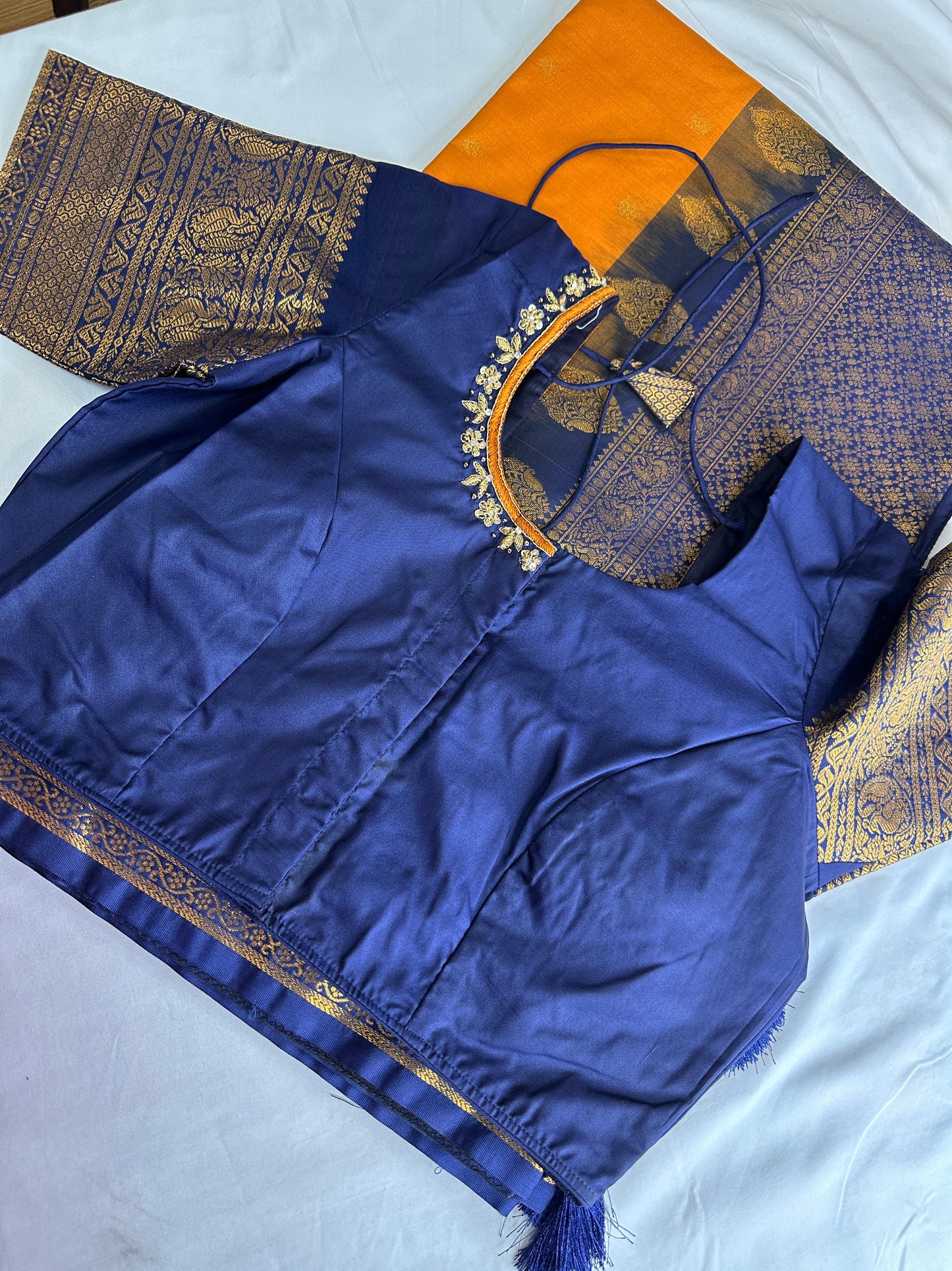 Mustard Brown Blue Pattu Gadwal Saree
