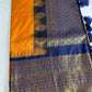 Mustard Brown Blue Pattu Gadwal Saree