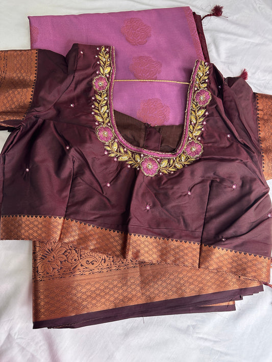 Purple Koyem Kanchi Border Saree