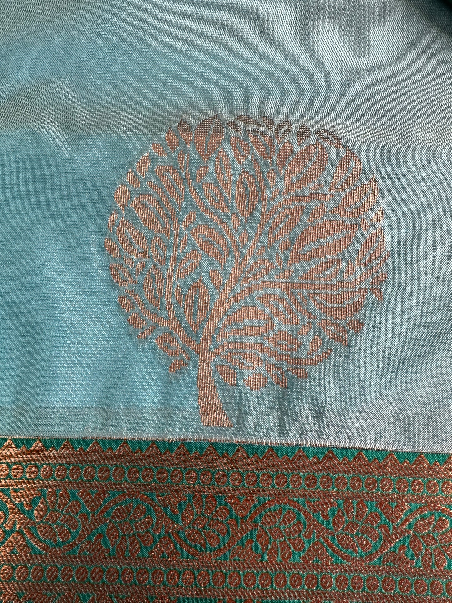 Blue Green Koyem Kanchi Border Saree
