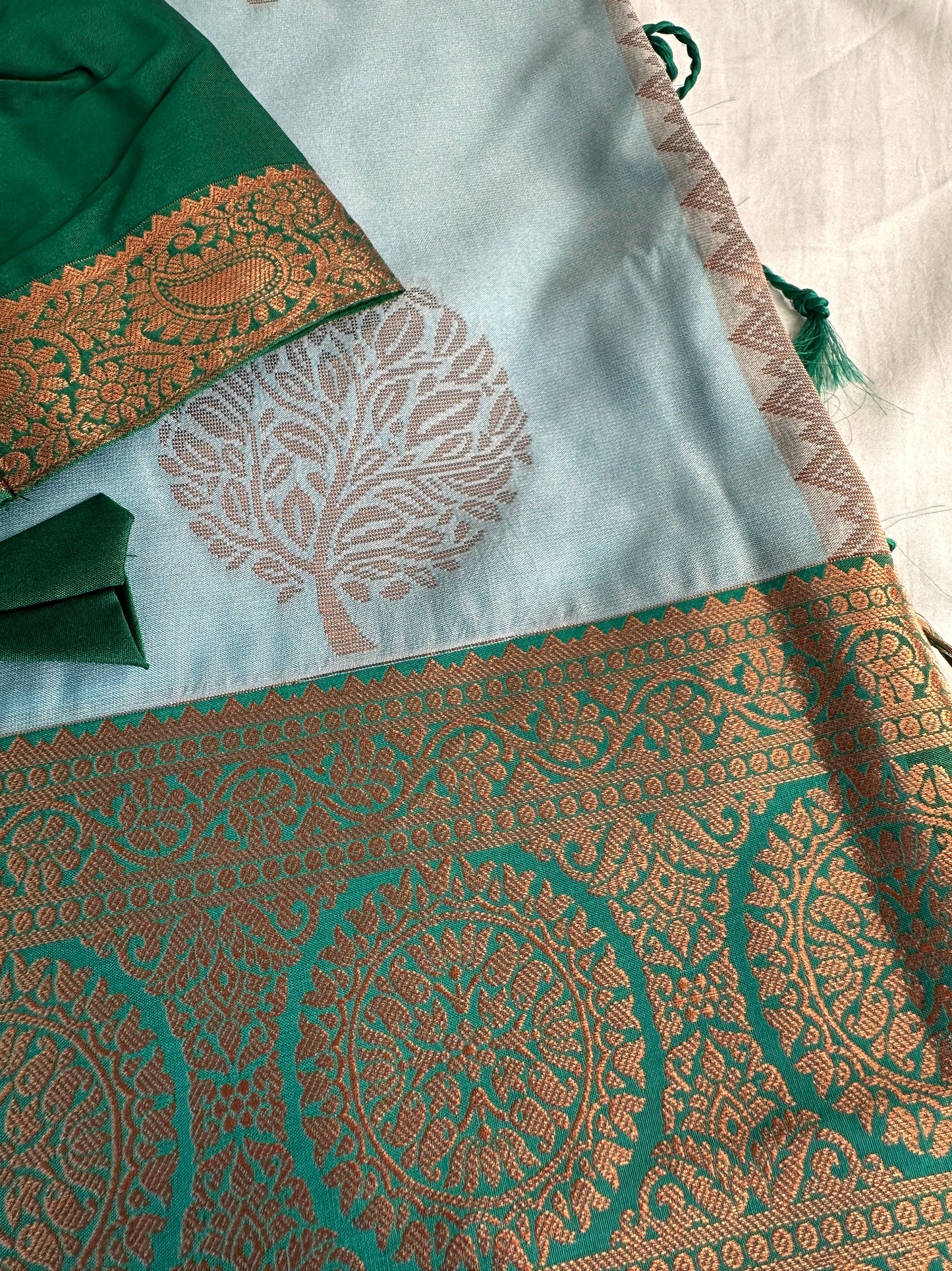 Blue Green Koyem Kanchi Border Saree